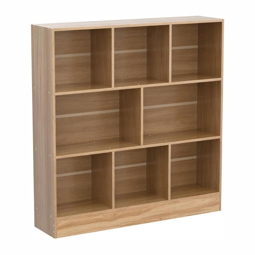 LEYAOYAO 8 Cube Bookshelf with Base,3 Tier Mid-Century Modern Natural Bookcase,Standing Wide Bookshelves Storage Organizer Shelf,Rustic Wood Display Cabinet Book Shelves for Bedroom,Living Room,Office