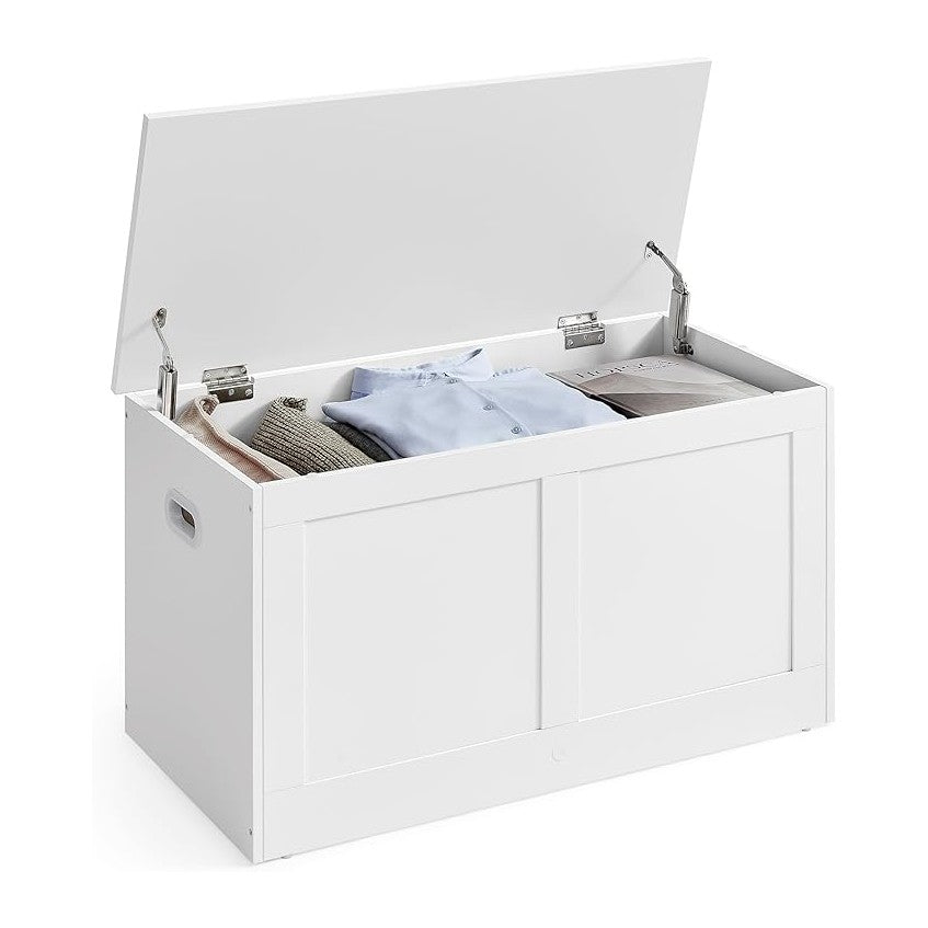 VASAGLE Storage Chest, Storage Trunk with 2 Safety Hinges, Storage Bench, Shoe Bench, Farmhouse Style, 15.7 x 31.5 x 18.3 Inches, for Entryway, Bedroom, Living Room, Cloud White ULSB064W01