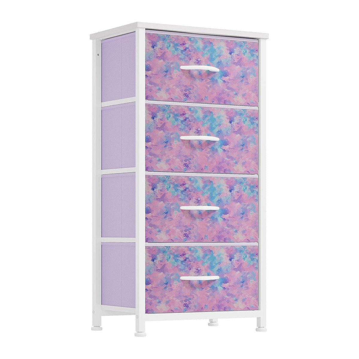 DWVO Dresser with 4 Drawers - Storage Tower Unit, Dresser for Bedroom, Living Room, Closets - Sturdy Steel Frame, Wooden Top & Easy Pull Fabric Bins, Purple