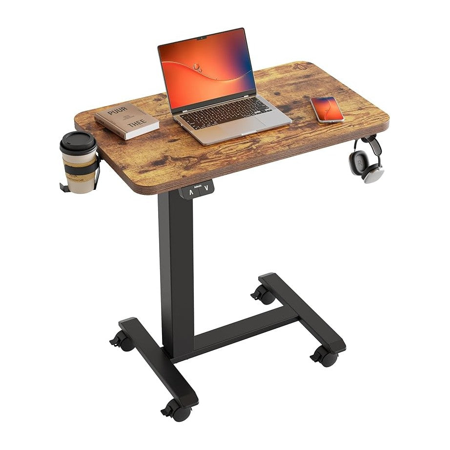 Agilestic Portable Standing Desk Height Adjustable, Mobile Table with Wheels, Small Size Sit Stand Table for Laptops, Rolling Desk for Home, 26" x 15.7"Computer Workstation, Rustic Brown