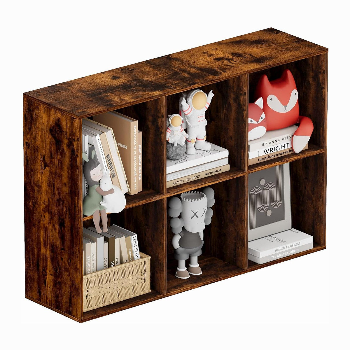 Book Shelf, Wooden Cube Storage Organizer with 11" Open Cubes, Stackable Bookcase for Room Divider Storage, 2 Tier Bookshelf for Living Room, Bedroom, Office (Indonesian Antique Oak, 6-Cube)