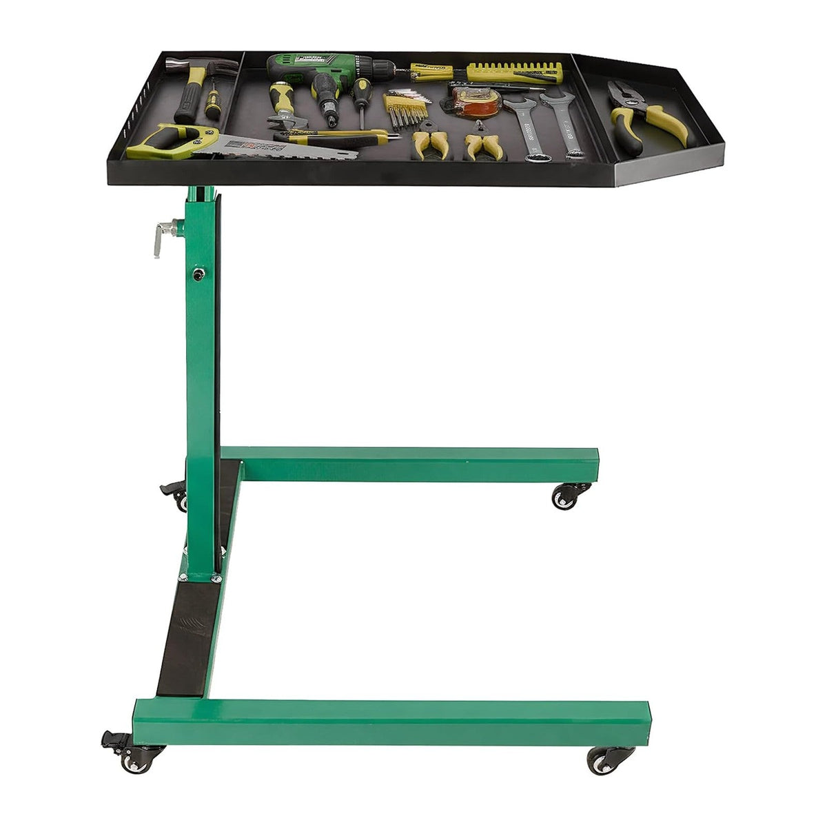 Adjustable Height Mobile Work Table, Foldable Table with Heavy Duty Steel, Rolling Tool Cart with Brakes for Garage Repair Shops DIY