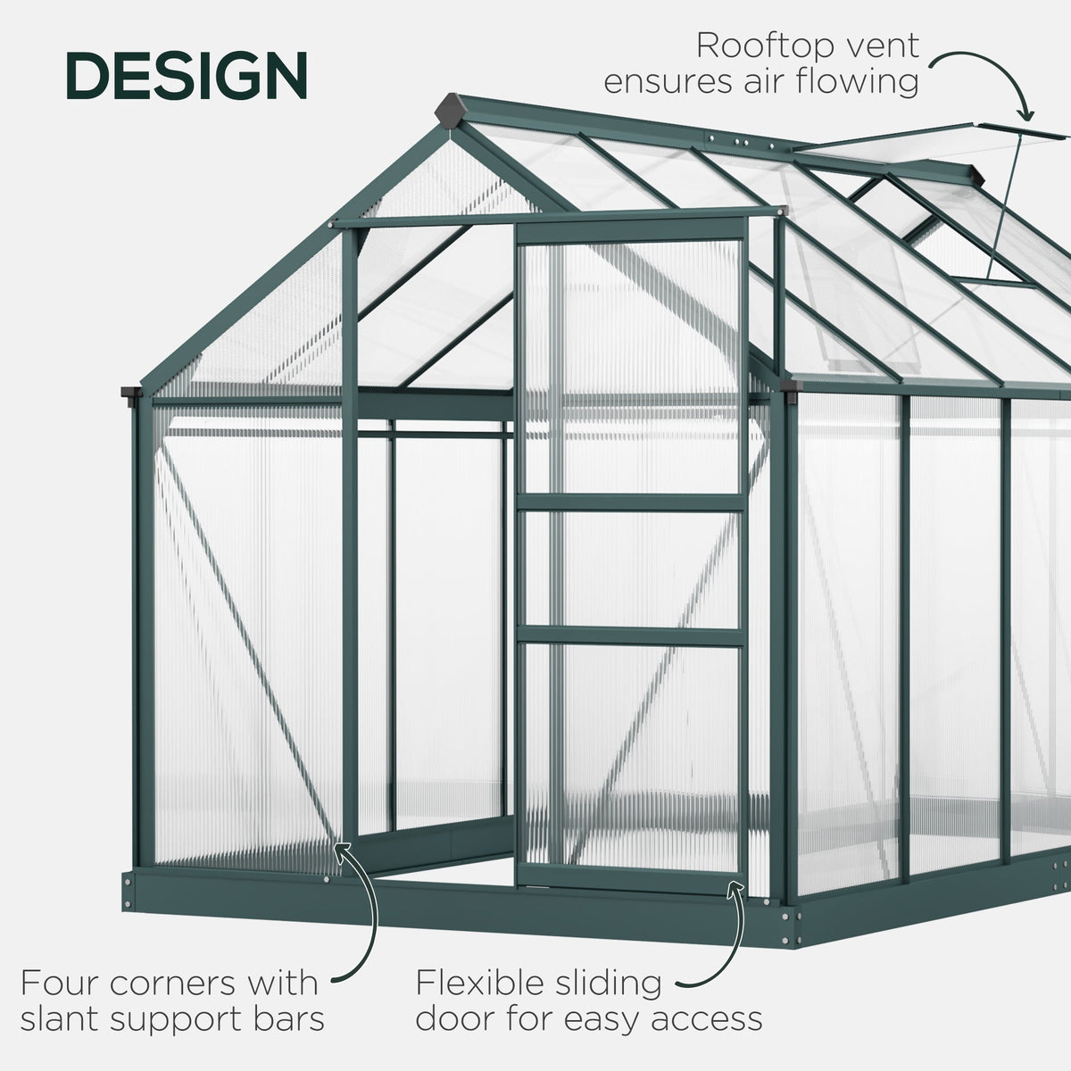 6' x 10' Greenhouse for Outdoors, Polycarbonate Greenhouse with Rain Gutter and Roof Vent, Aluminum Walk-in Green Houses for Outside for Patio Backyard Garden, Dark Green