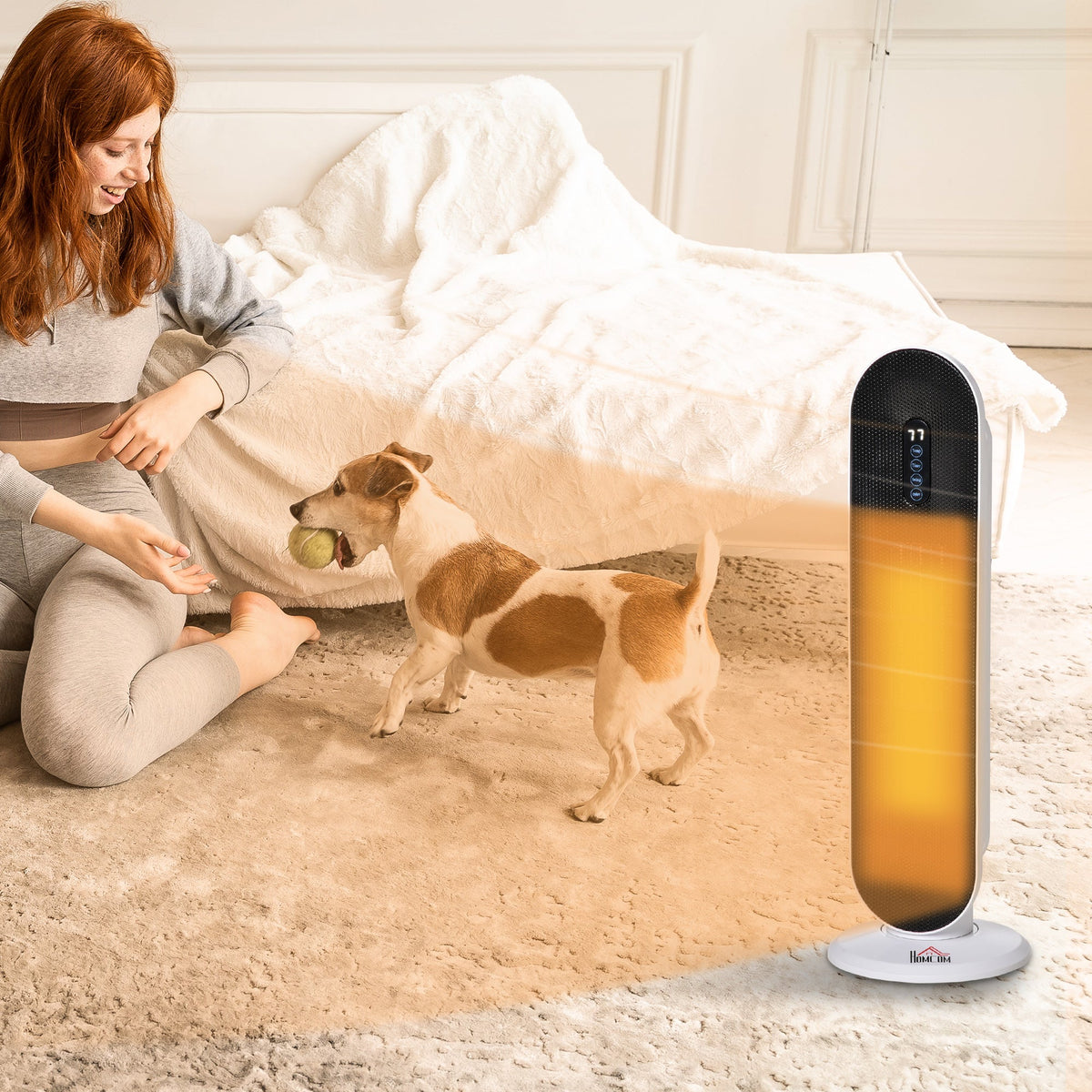 Oscillating Ceramic Tower Indoor Space Heater for Home, Adjustable Thermostat, 24H Timer & Remote Control