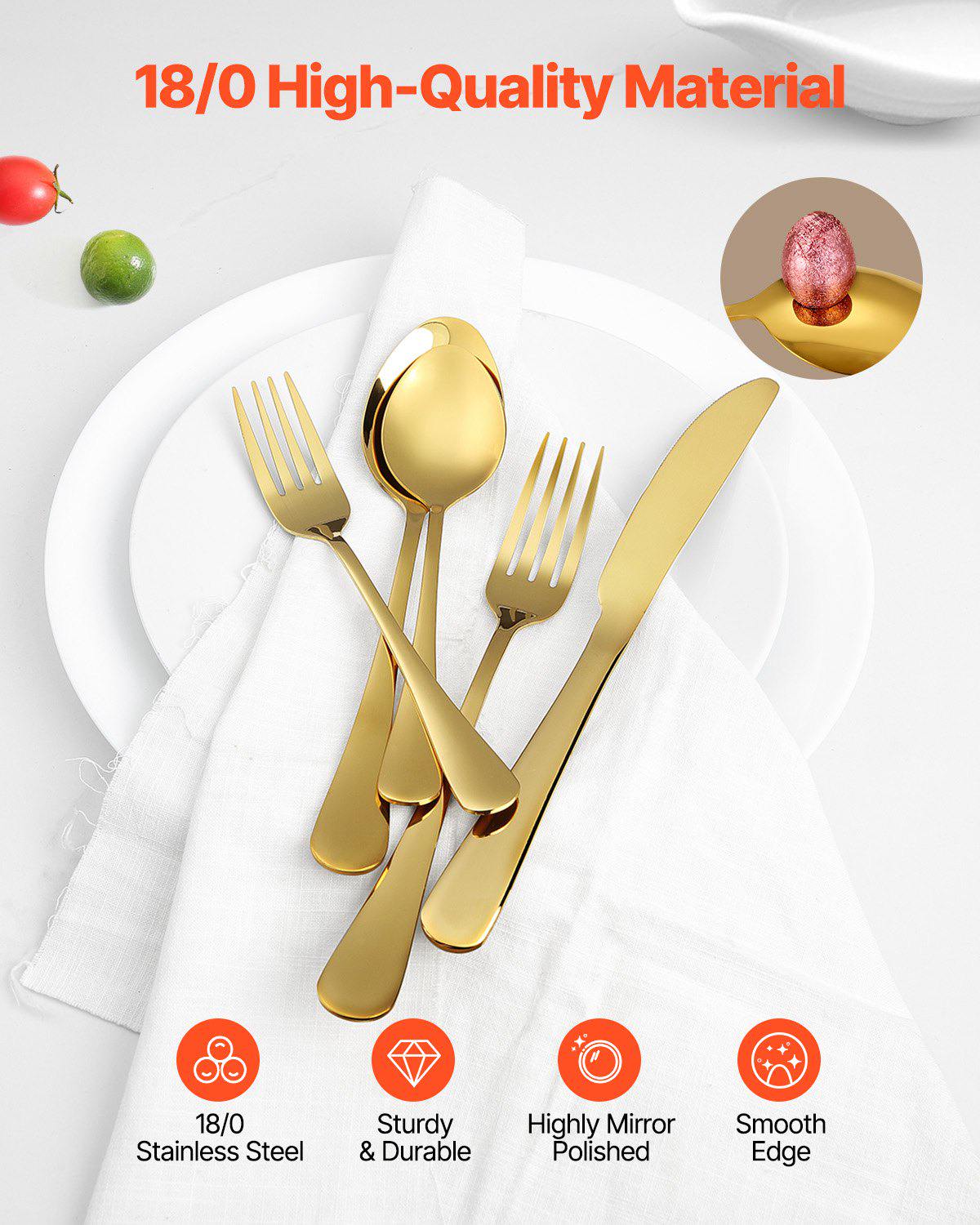 60-Piece Gold Silverware Set, Food-Grade Stainless Steel Flatware Utensils for 12, Mirror Finished Cutlery Set, Dishwasher Safe Eating Tableware for Kitchen Home, Include Knife Fork Spoon