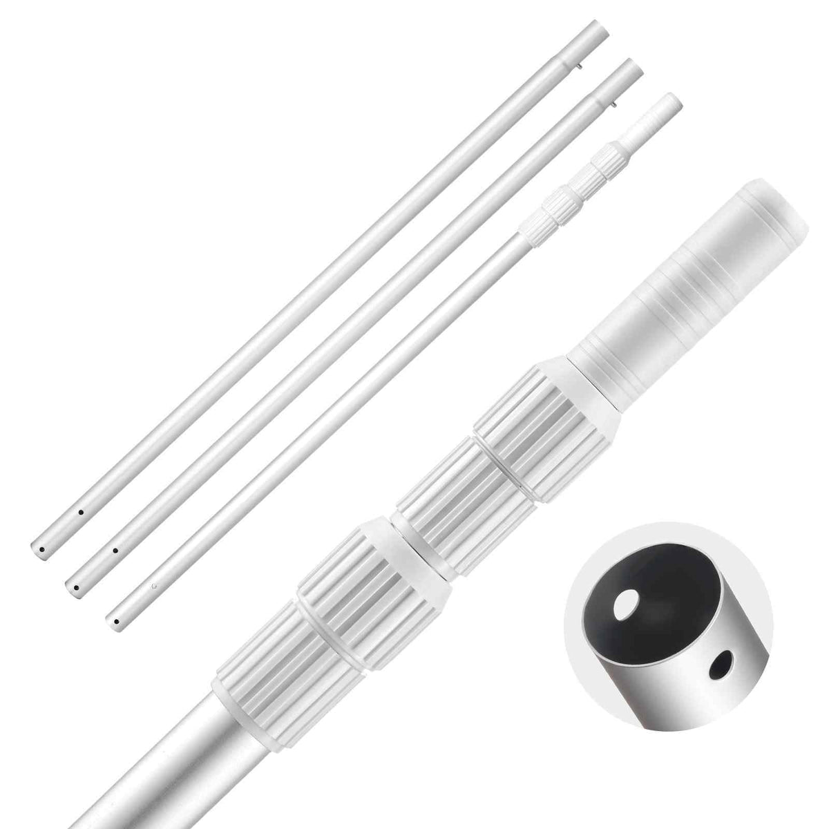 Pool Pole, 3.4 to 15 Ft Telescoping Swimming Pool Cleaning Poles, Professional Adjustable Telescopic Pole with 2 Extension Poles, Heavy Duty Cleaner Stick for Skimmer Net, Brush, Vacuum Head