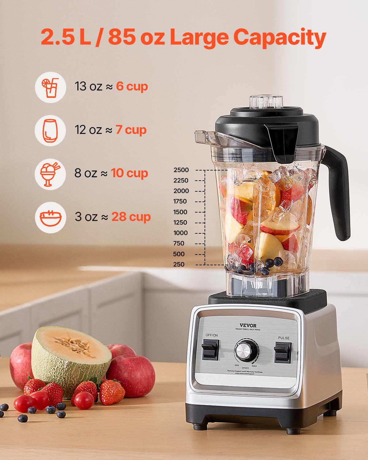 Blender for Smoothies, 85 oz 1400W, Professional Blender with Powerful Motor, Multi-Functional Food Processing Blender for Smoothie/Milkshake/Juice, Fits for Kitchen