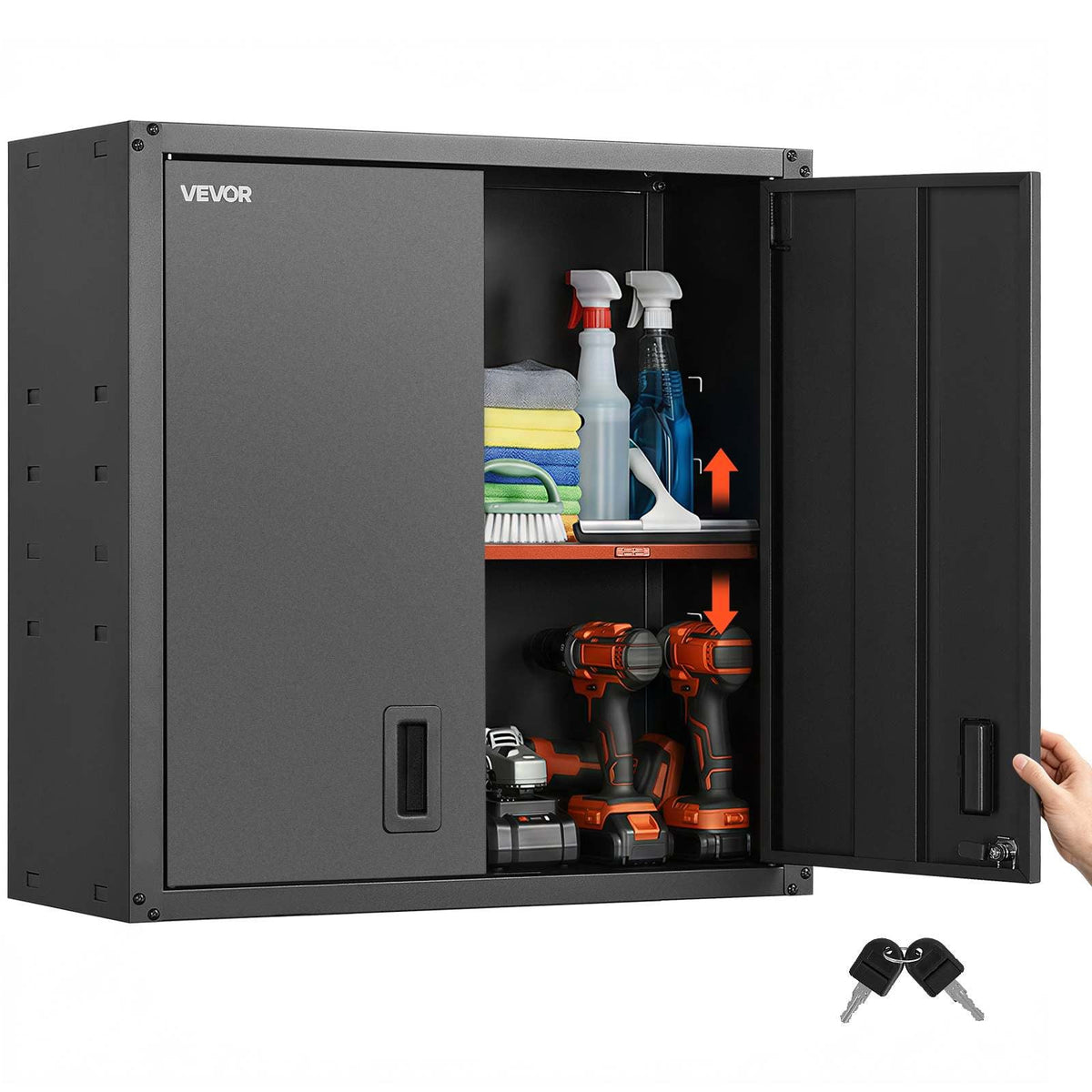 Metal Wall Cabinet, 30W x 12.2D x 30H Inch, Steel Floating Hanging Storage Cabinet with Locking Doors and Adjustable Shelf for Garage, Basement, Kitchen, Warehouse Assembly Required, Black