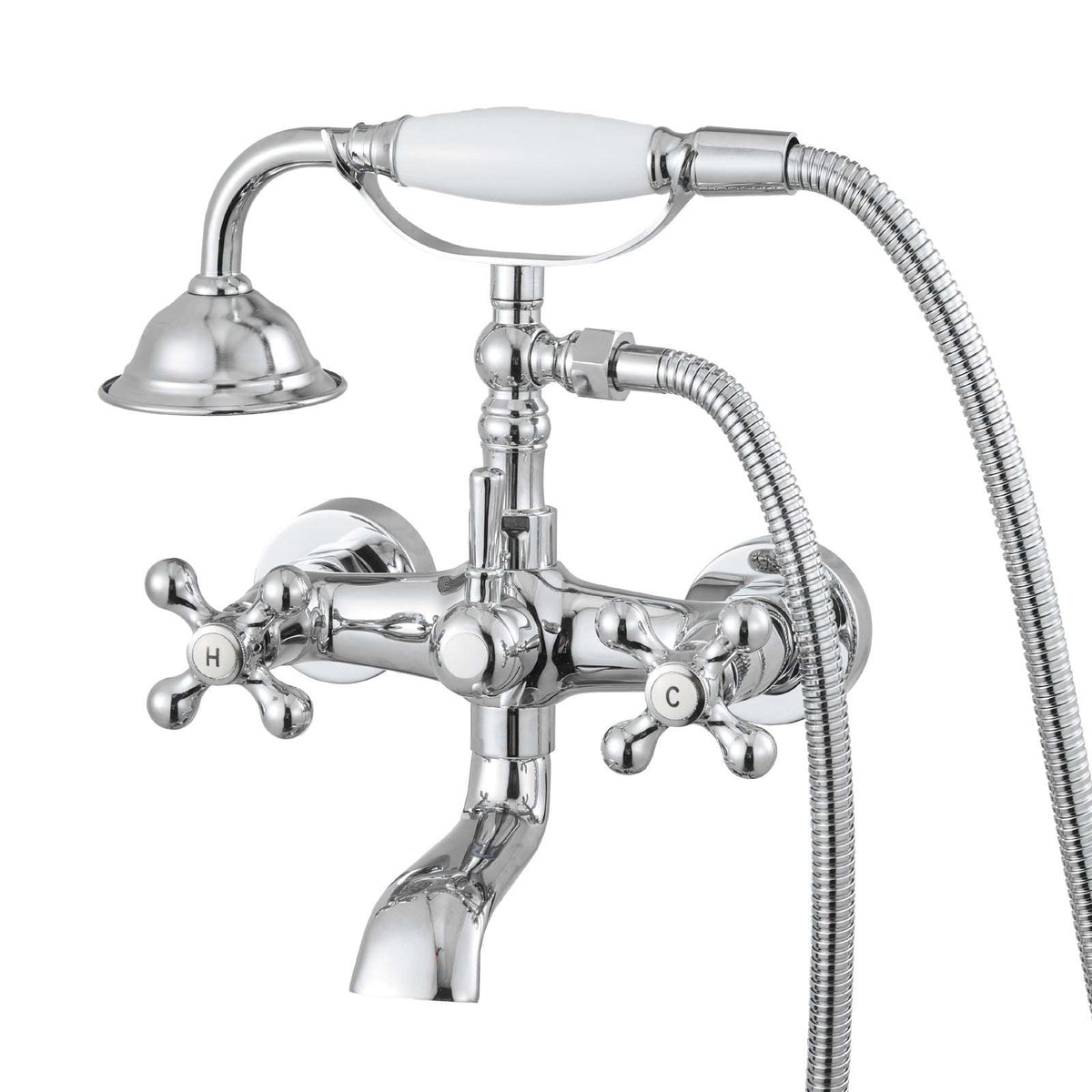 Clawfoot Tub Faucet, Wall Mount Bathtub Faucets with Handheld Shower, Vintage Polished Chrome Clawfoot Tub Filler Faucet Shower Kit with Adjustable Swing Arms & 360° Rotation Spout for Bathtubs