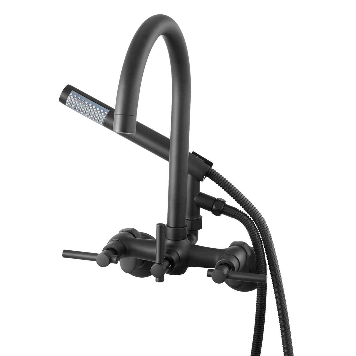 Clawfoot Tub Faucet, Wall-Mounted Bathtub Faucet with Handheld Shower, Vintage Matte Black Clawfoot Tub Filler Shower Kit with Adjustable Swing Arms & Rotatable Gooseneck Spout for Bathtubs