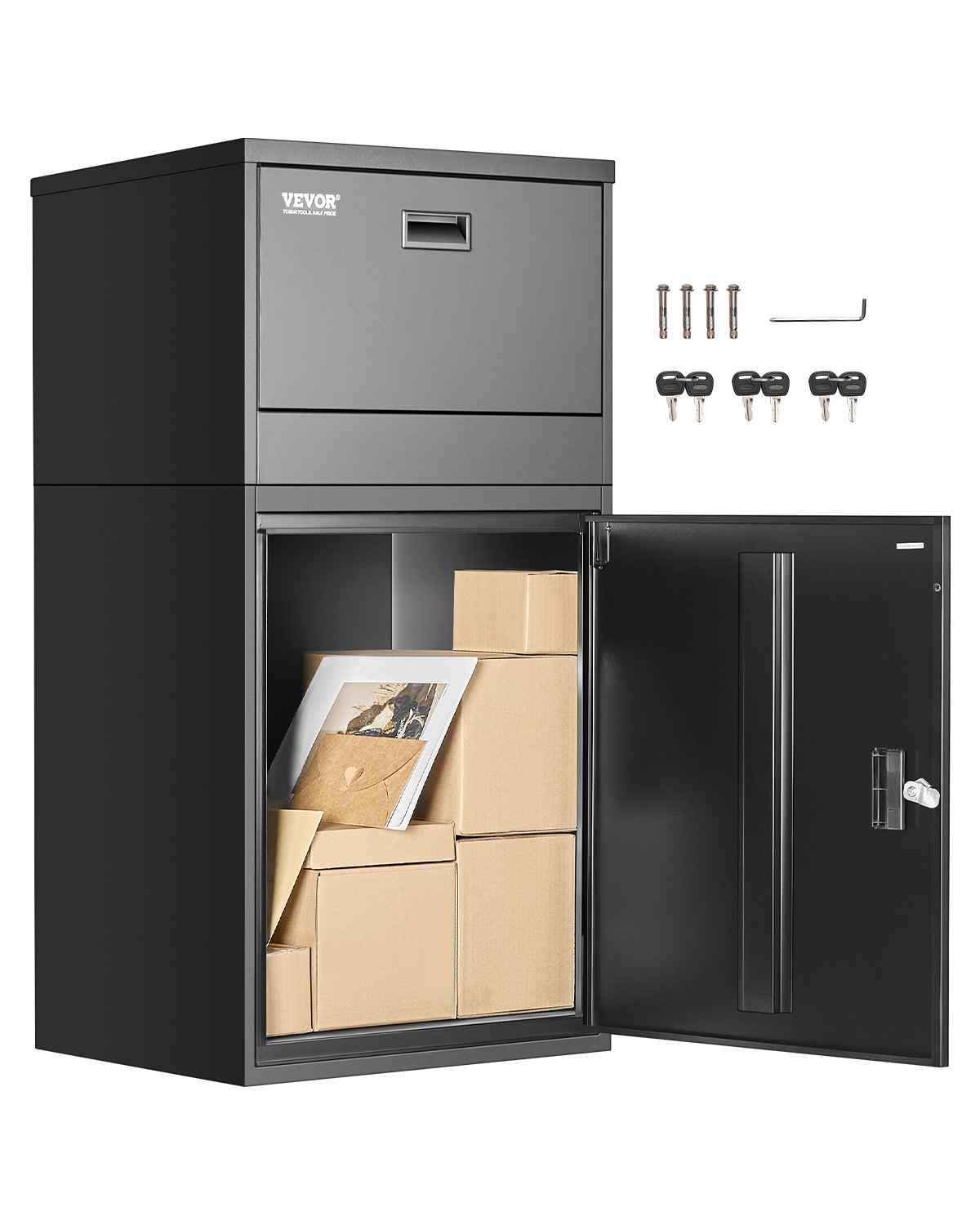 Package Delivery Boxes for Outside, 38.6 in Mailbox for Parcel with Lock, Galvanized Steel Package Drop Box with Anti-Theft Design, Weather-Resistant Package Mailbox for Home and Office, Black