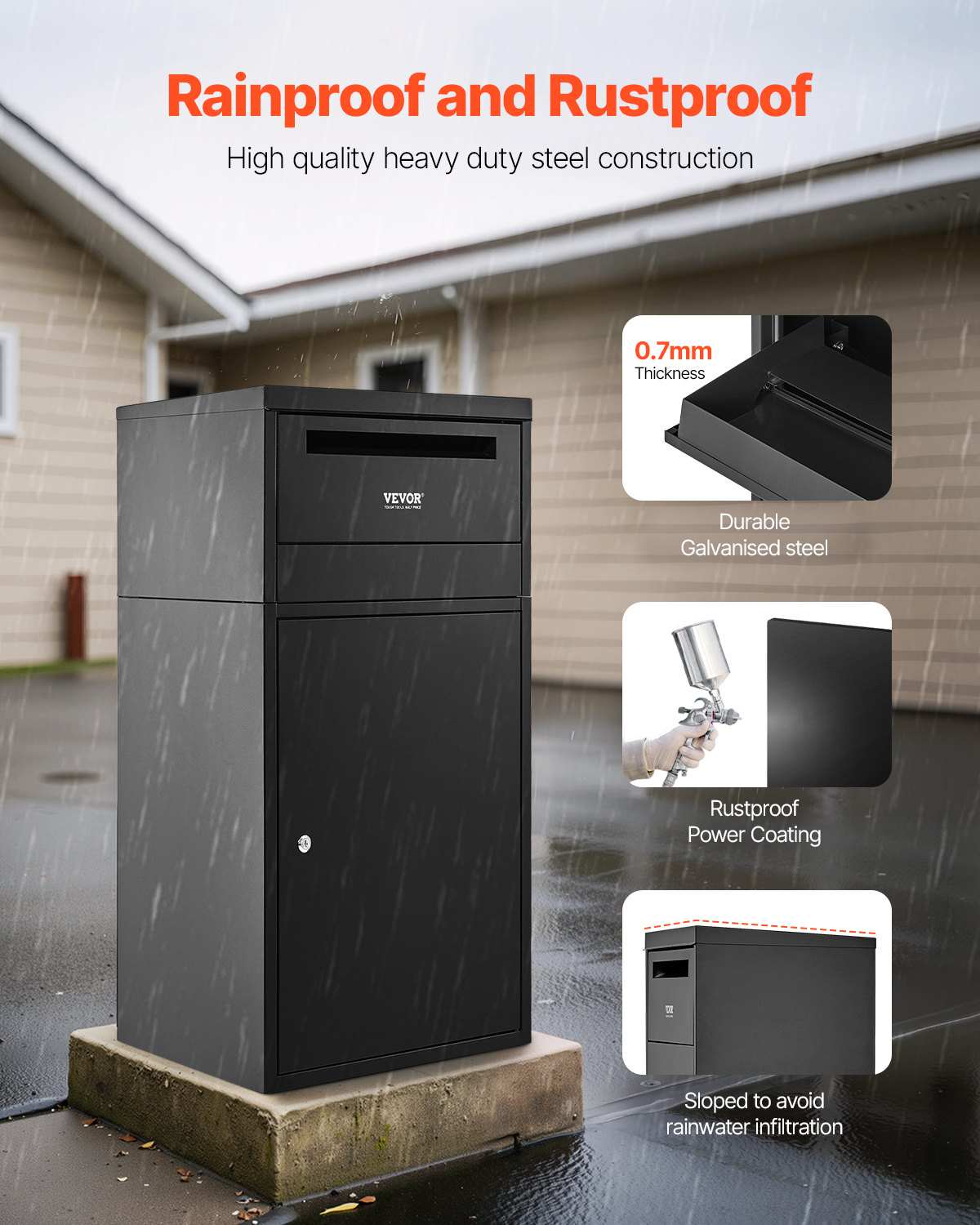 Package Delivery Boxes for Outside, 35.8 in Mailbox for Parcel with Lock, Galvanized Steel Package Drop Box with Anti-Theft Design, Weather-Resistant Package Mailbox for Home and Office, Black