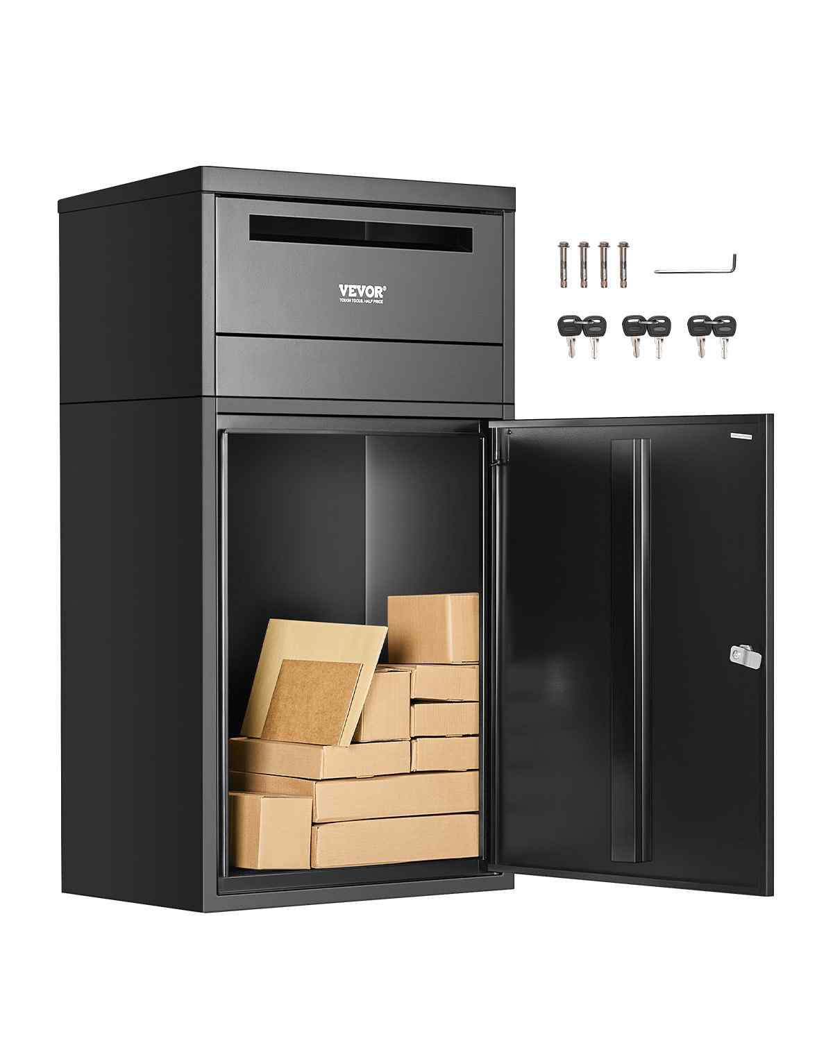 Package Delivery Boxes for Outside, 35.8 in Mailbox for Parcel with Lock, Galvanized Steel Package Drop Box with Anti-Theft Design, Weather-Resistant Package Mailbox for Home and Office, Black