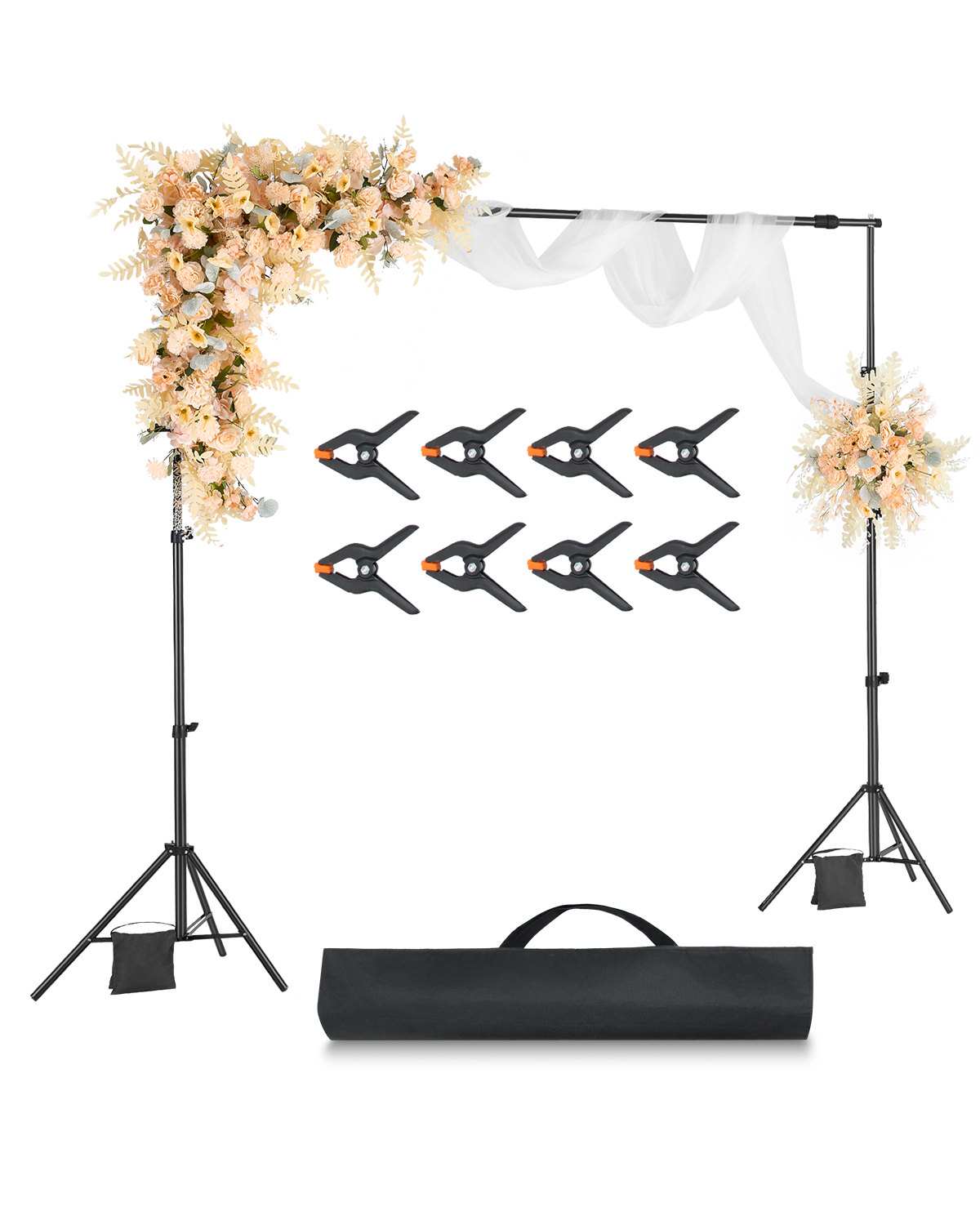 Backdrop Stand, 7 x 10 ft Adjustable Photo Backdrop Stand Kit, Portable Background Backdrop Stand with 3 Crossbars, Heavy Duty Projector Screen Stand, for Wedding, Photo Video Studio & Party