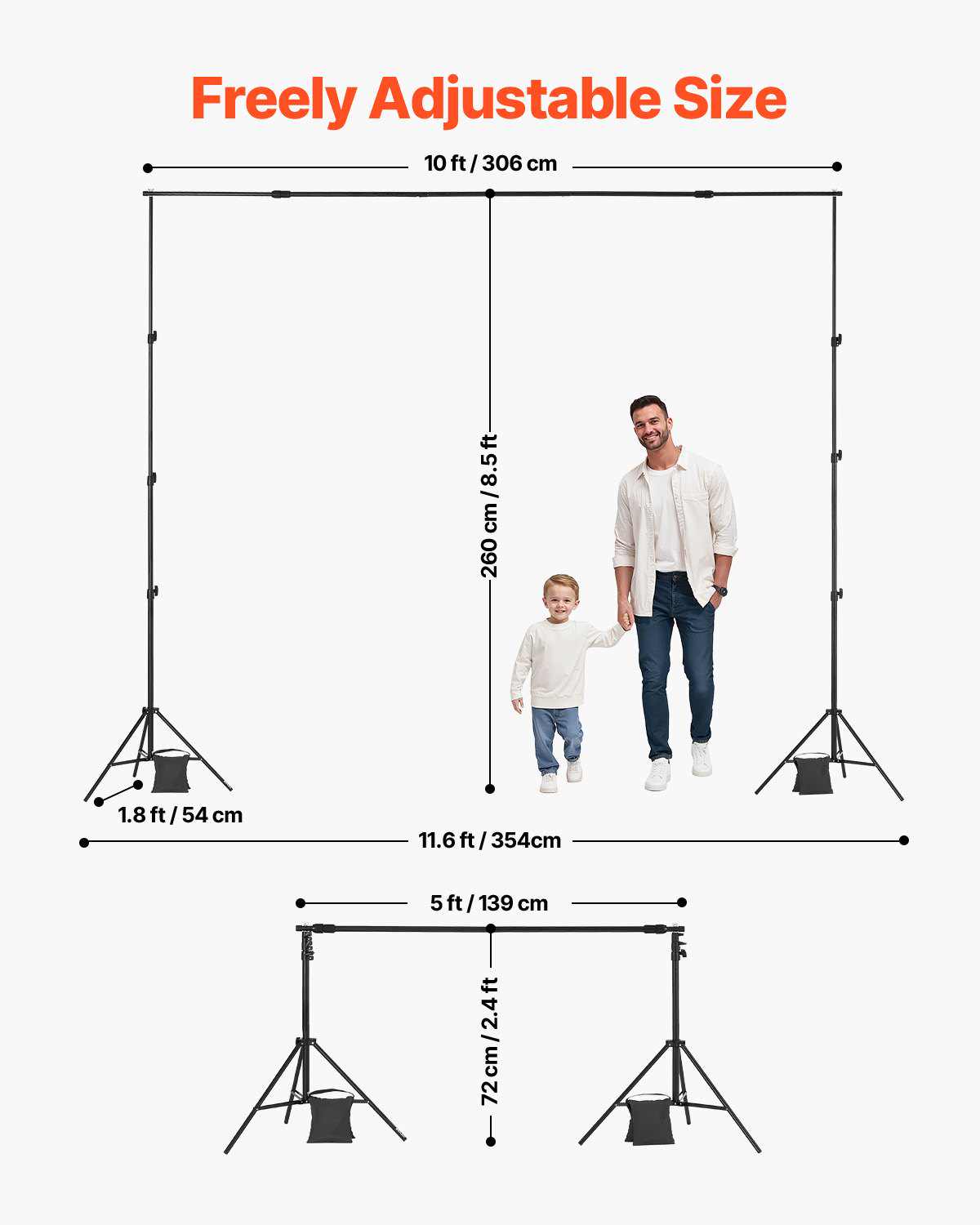 Backdrop Stand, 8.5 x 10 ft Adjustable Photo Backdrop Stand Kit, Portable Background Backdrop Stand with 2 Tripods, Heavy Duty Projector Screen Stand, for Wedding, Photo Video Studio & Party
