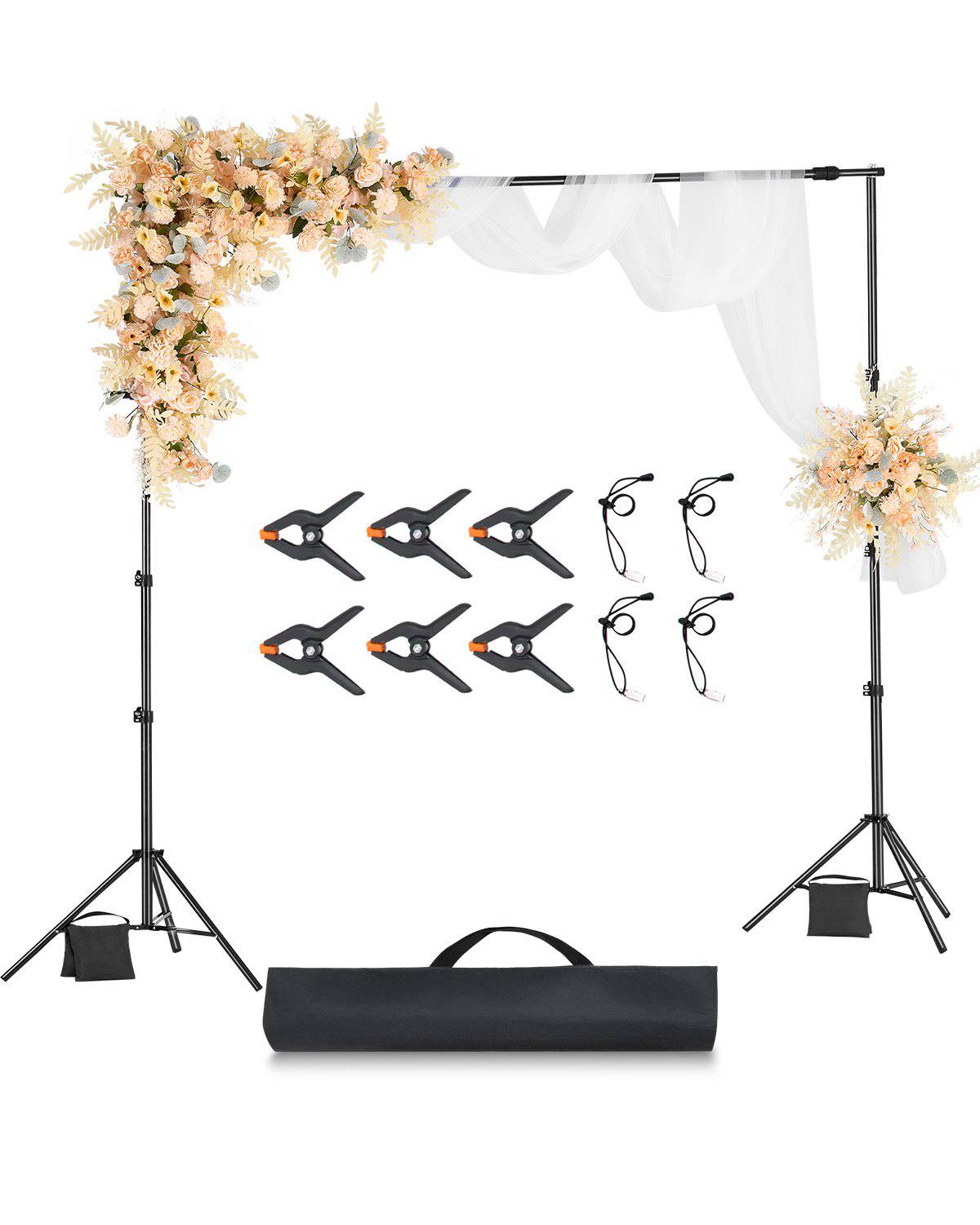 Backdrop Stand, 8.5 x 10 ft Adjustable Photo Backdrop Stand Kit, Portable Background Backdrop Stand with 2 Tripods, Heavy Duty Projector Screen Stand, for Wedding, Photo Video Studio & Party