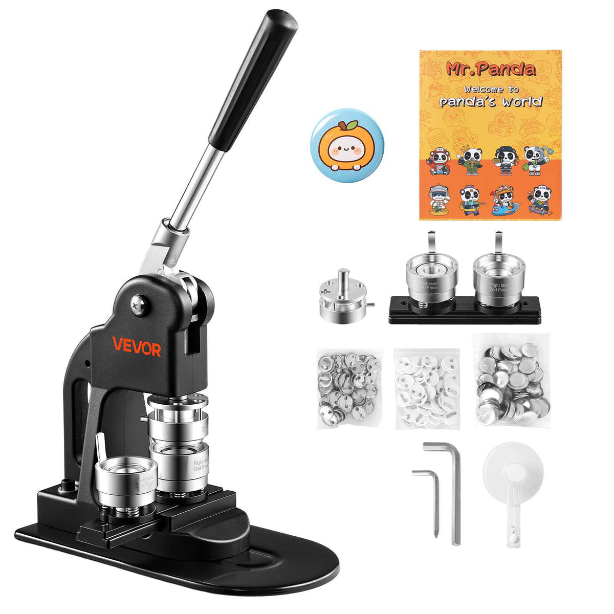 Button Maker Machine 1.25"/32 mm Pin Maker 500pcs Button Parts Black, with Circle Cutter, Magic Book, and Hex Wrenches, Ergonomic Handle, for DIY Badges, Pins, Fridge Magnets and Key Chains