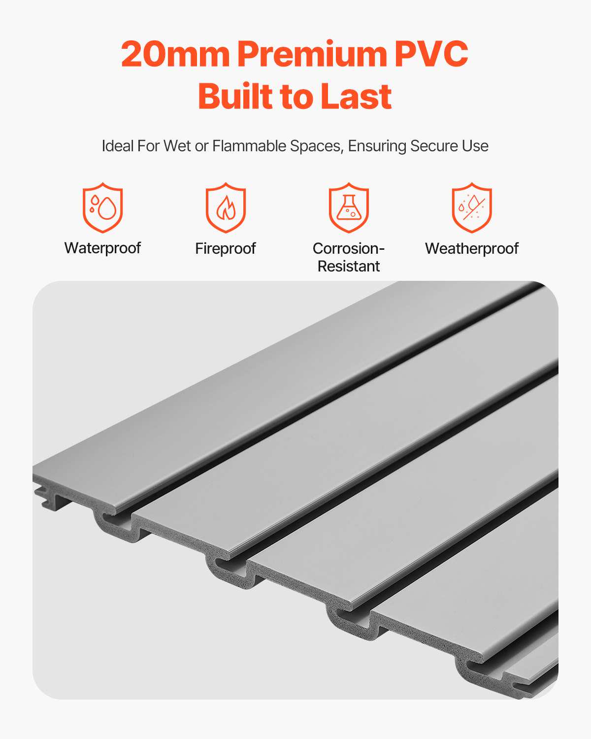 Slat Wall Paneling, 4 x 4 ft, PVC Garage Slatwall with Modular Design, Grey Slat Wall Easy-to-Install Adjustable Slatwall Panel with Coupling Structure & DIY Cutting, Fits for Storage & Display