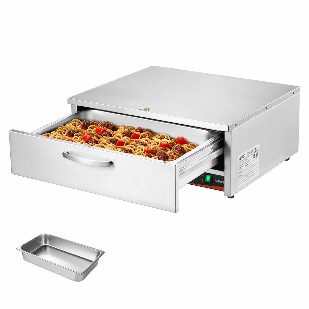 Commercial Electric Drawer Warmer, Single-Drawer Stainless Steel Food Warmer, Freestanding Compact Warming Drawer Cabinet, 85°F–185°F Wide Temperature Range, for Restaurant, Hotel & Bakery