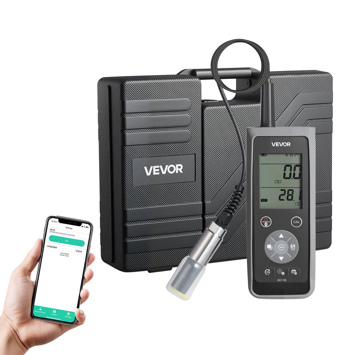Dissolved Oxygen Meter, 0.0-50.0 mg/L Measurement Range, Portable Dissolved Oxygen Tester Kit with 13.1 ft Electrode Cable, Bluetooth/USB Data Transfer, 750 Data Sets Storage, DO Meter for Ponds