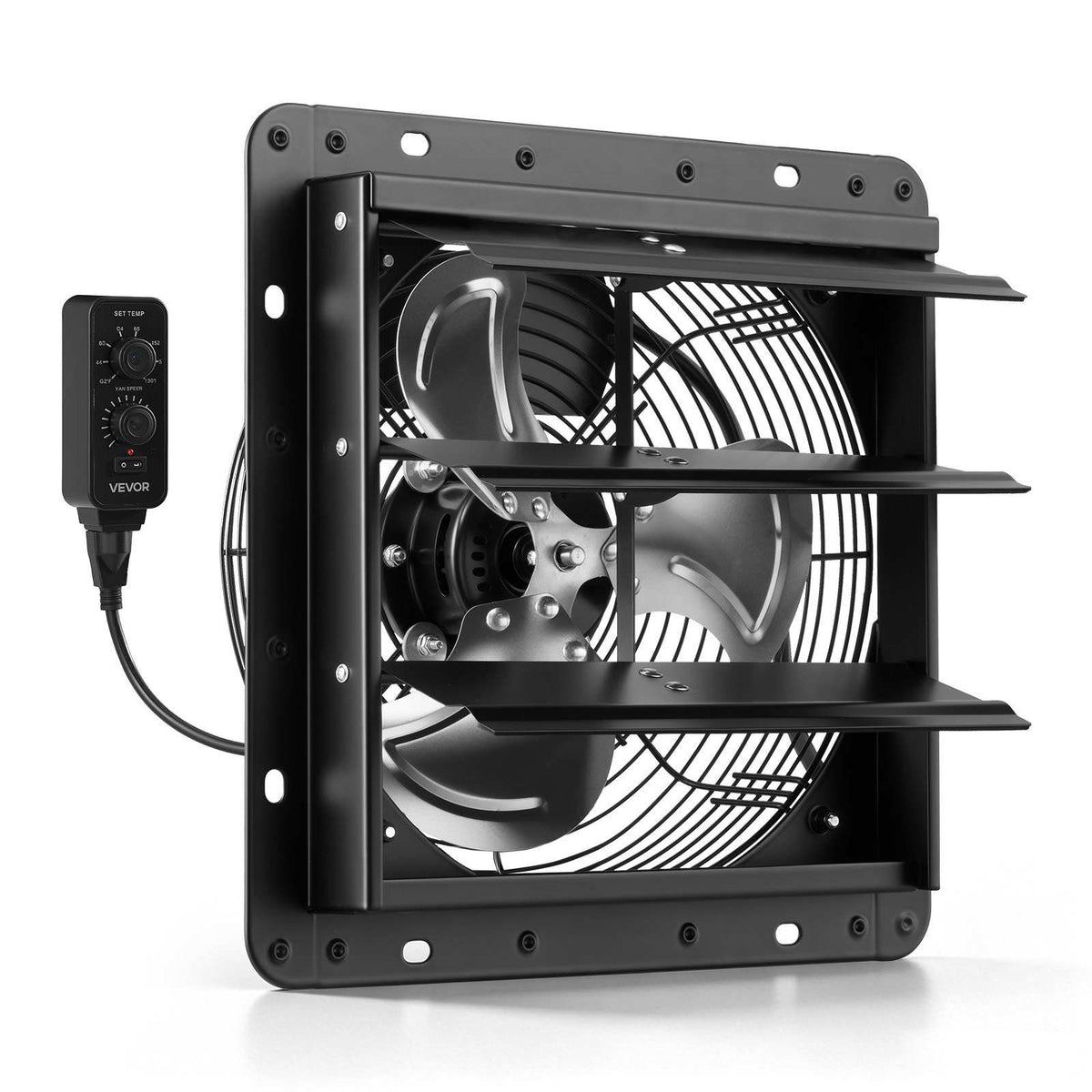 10 inch Shutter Exhaust Fan Wall-Mount Variable Speed Temperature, Automatic Louvers Sturdy Steel Housing, Low Noise, Ventilation and Cooling for Attic, Garage, Barn, Greenhouse, Workshop