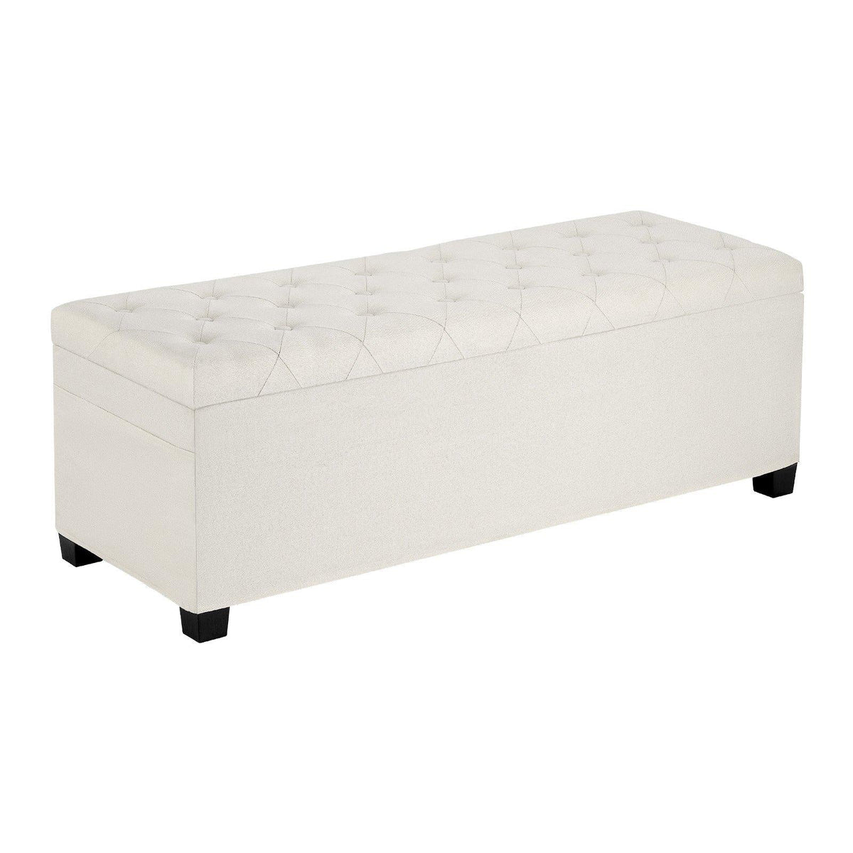 Storage Ottoman Bench, Button-Tufted End of Bed Bench with Side Bags, Flip-up Upholstered Storage Chest with Metal Frame, Linen Bed Ottoman for Living Room, Bedroom, Entryway, Office, Beige