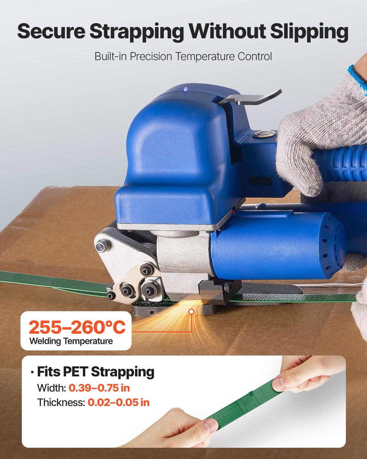 Electric Strapping Machine, 2 x 4000mAh Batteries, Automatic Strapping Tool with Digital Display for 0.394-0.748 inches Wide PET Straps, Handheld Banding Tools for Packaging Box Pallet