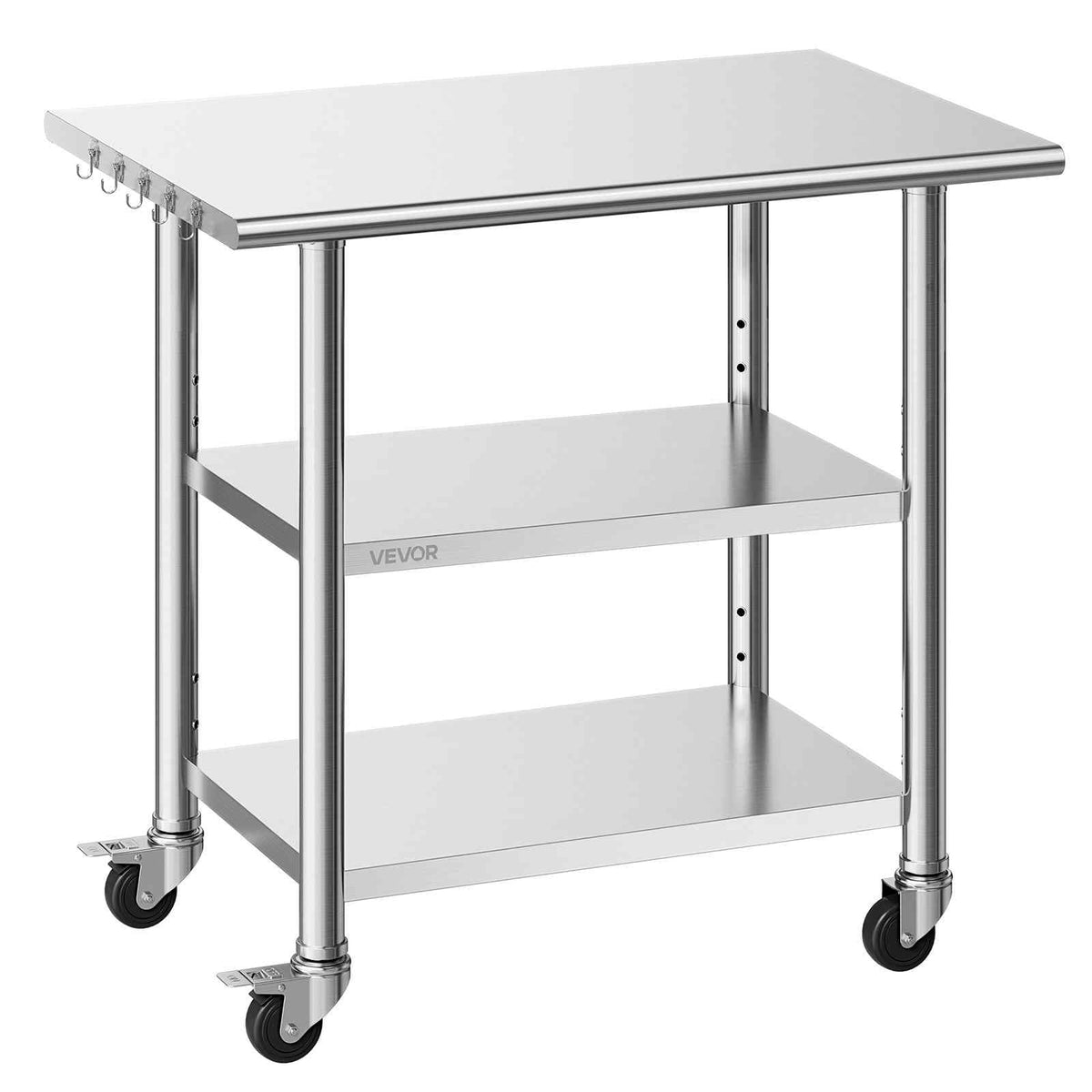 Stainless Steel Work Table, 24x36 Inch Food Prep Table with 2 Shelves and Wheels, Commercial Kitchen Workstation, Metal Heavy Duty Utility Worktable, for Restaurant Home Hotel Garage Outdoor