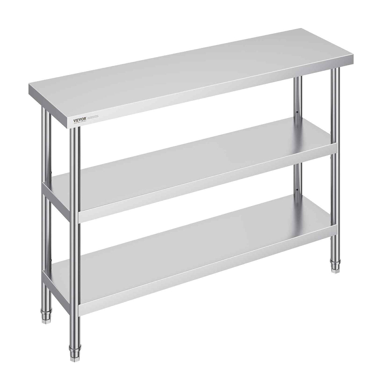 Stainless Steel Food Prep Table, 14 x 48 x 34 Inch Commercial Kitchen Worktable, with 2 Adjustable Undershelf, Heavy Duty Prep Table Metal Work Table for BBQ, Kitchen, Home, and Garage
