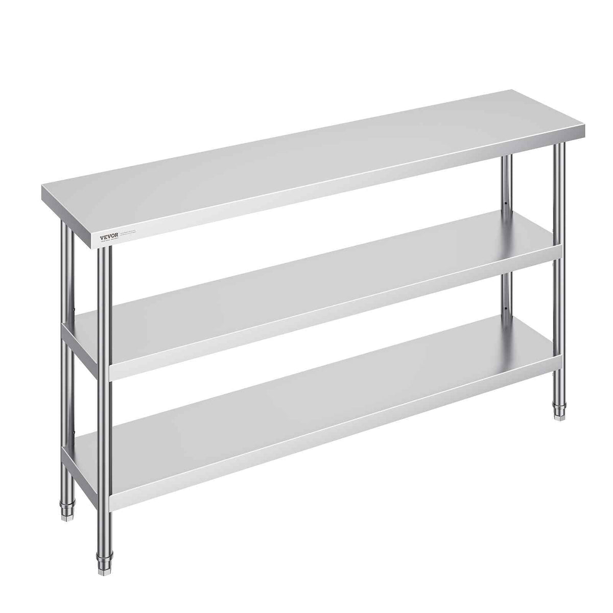 Stainless Steel Food Prep Table, 14 x 60 x 34 Inch Commercial Kitchen Worktable, with 2 Adjustable Undershelf, Heavy Duty Prep Table Metal Work Table for BBQ, Kitchen, Home, and Garage