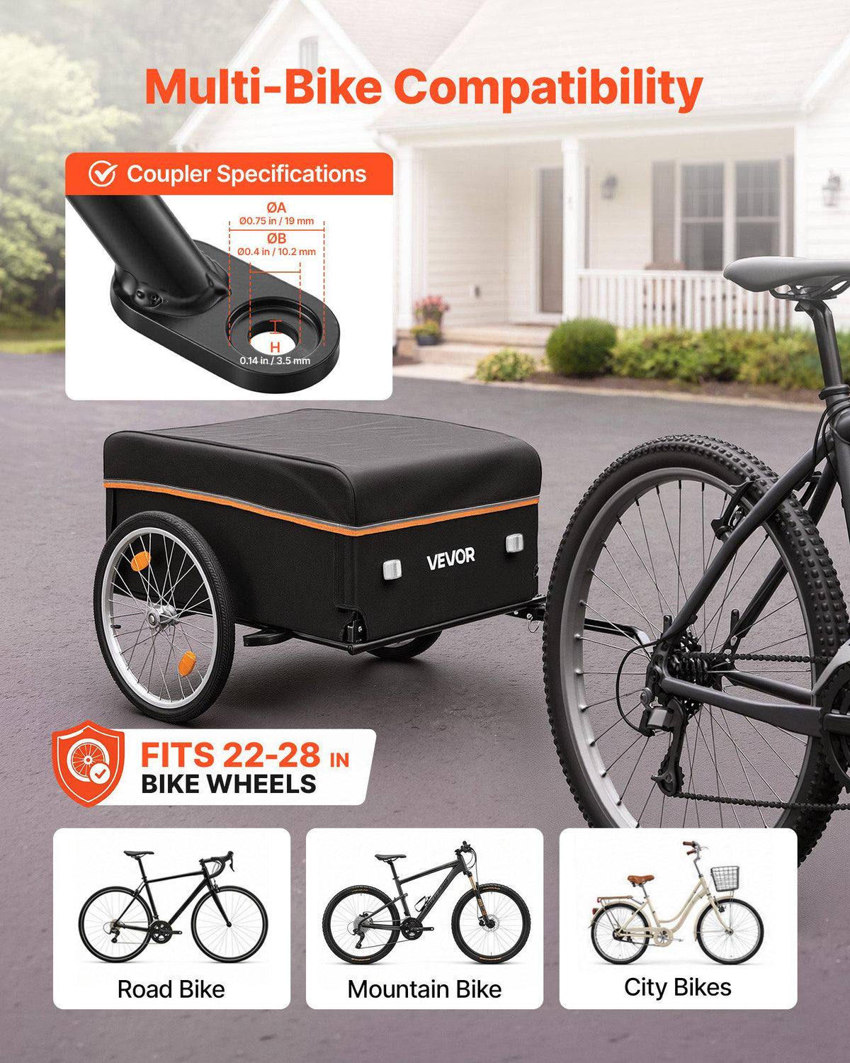Bike Cargo Trailer 130 lbs Load Heavy-Duty Bicycle Wagon Cart Folding, Foldable Compact Storage with Waterproof Cover, 20-Inch Wheels, Reflectors, Carbon Steel Frame, Fits 22-28 in Bike Wheels