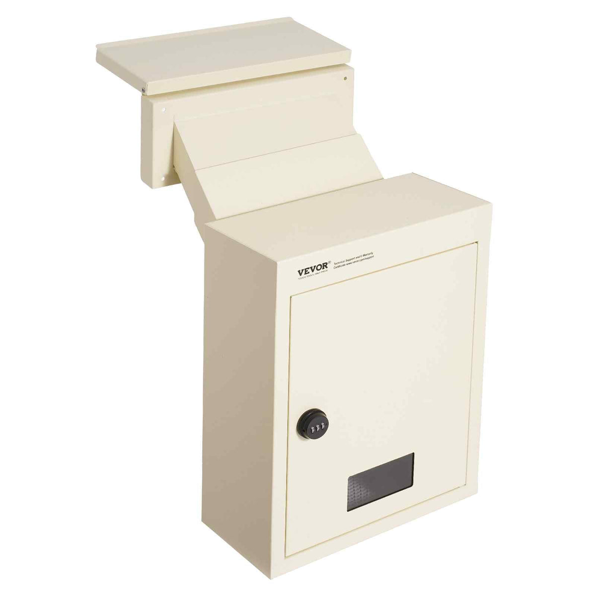 Through The Wall Drop Box, Heavy Duty Steel Through the Wall Mailbox with 2.8-7.9" 13" Combination Lock, 12.5x6.3x16.9" Mail Drop Box, Beige