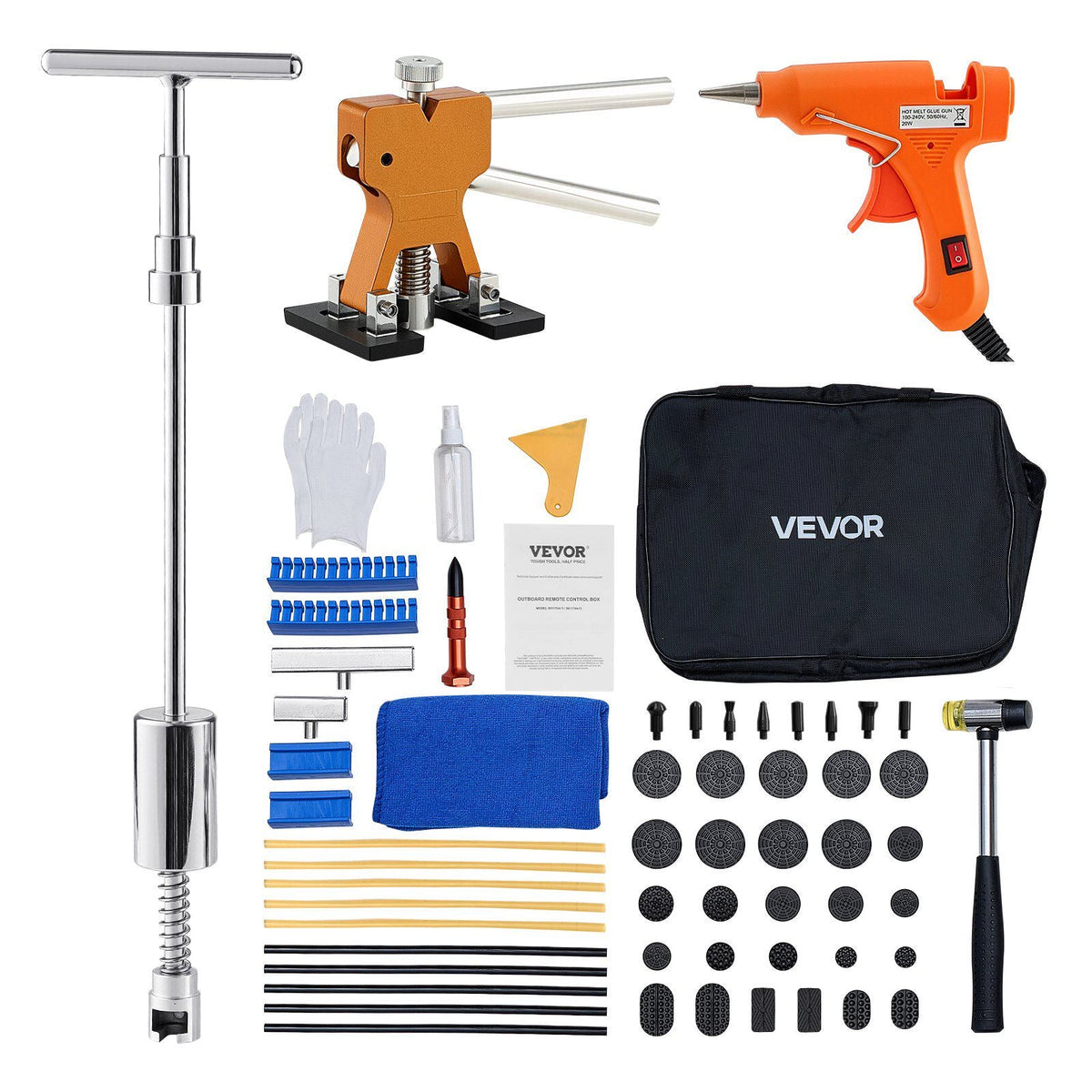 Dent Puller Kit, 61 PCS Paintless Dent Removal Kit with Golden Lifter, Slide Hammer T-Bar, Glue Gun, Auto Body Hail Damage Repair Remover Tools for Car Refrigerator Large Small Door Ding Repair
