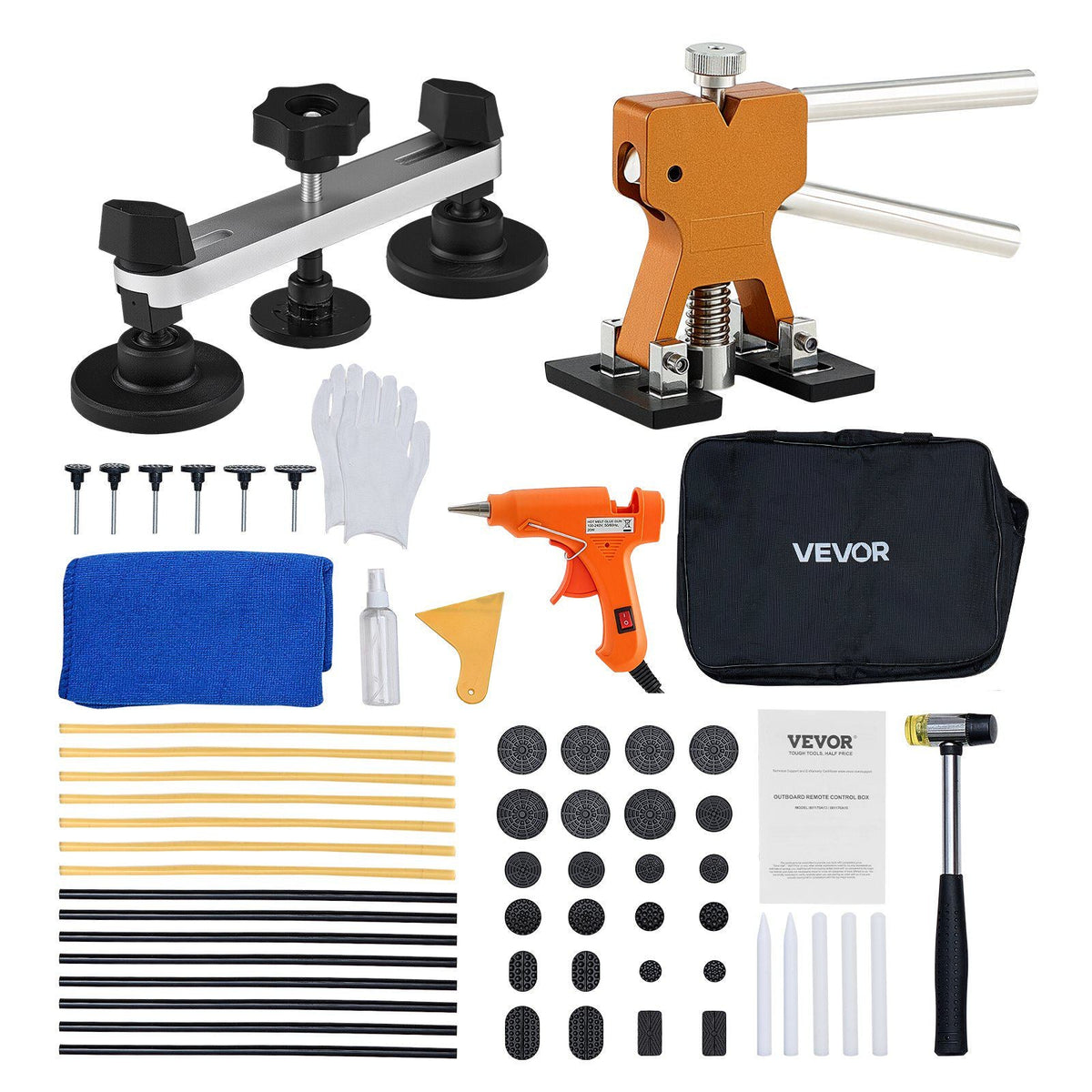 Dent Puller Kit, 60 PCS Paintless Dent Removal Kit with Golden Lifter, Bridge Puller, Rubber Hammer, Glue Gun, Auto Body Hail Damage Repair Remover Tools for Car Refrigerator Door Ding Repair