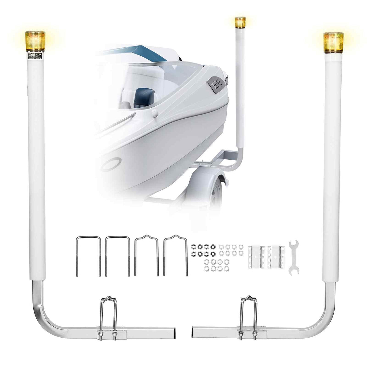Boat Trailer Guide, 46 in with LED Light Trailer Guide Poles, 2PCS High-Hardness Steel Guide-Ons, Wide Adjustable Trailers Guides with PVC Pipes, for Ski Boat, Fishing Boat or Sailboat Trailers
