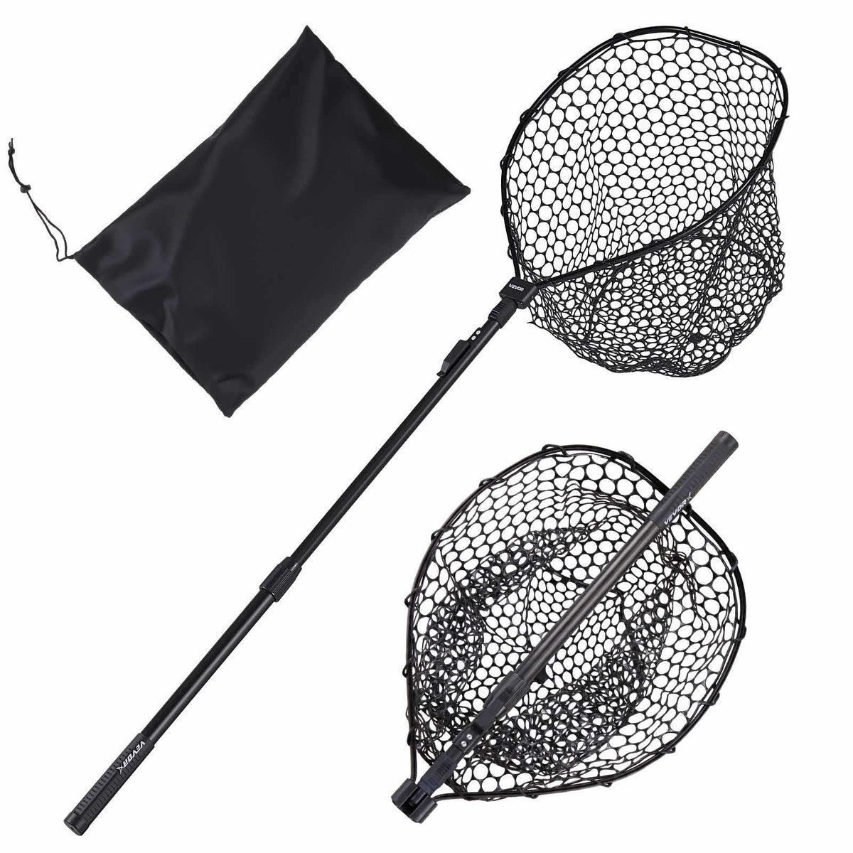 Fishing Net, Foldable Landing Nets with Telescopic Handle, Portable Lightweight and Stronger 6063 Aluminum Fish Gear, Soft Silicone Fish-Friendly Mesh, for Kayak, Boat, Bank, Pond, Gifts for Men