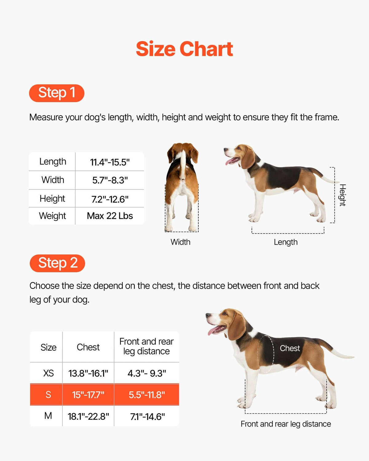 Dog Wheelchair for Back Legs, Adjustable 2 Wheels Pet Wheelchair, Lightweight  Dog Cart with Shock-Absorbing Wheels, Mobility Support Wheel Chair for Disabled Injured Dogs up to 22lbs, Small