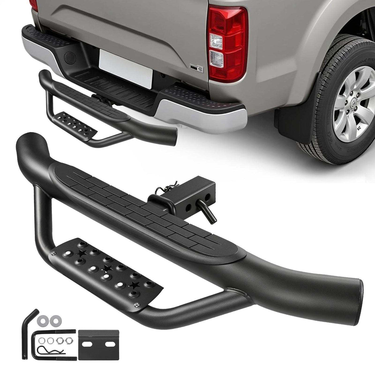 Hitch Step for 2 Inch Receiver, Universal Rear Bumper Guard Protector with 350 LBS Load Capacity, Strong Mild Steel Construction with Pin Kit and Stabilizer, Fit for Truck, SUV, Pickup, Trailer
