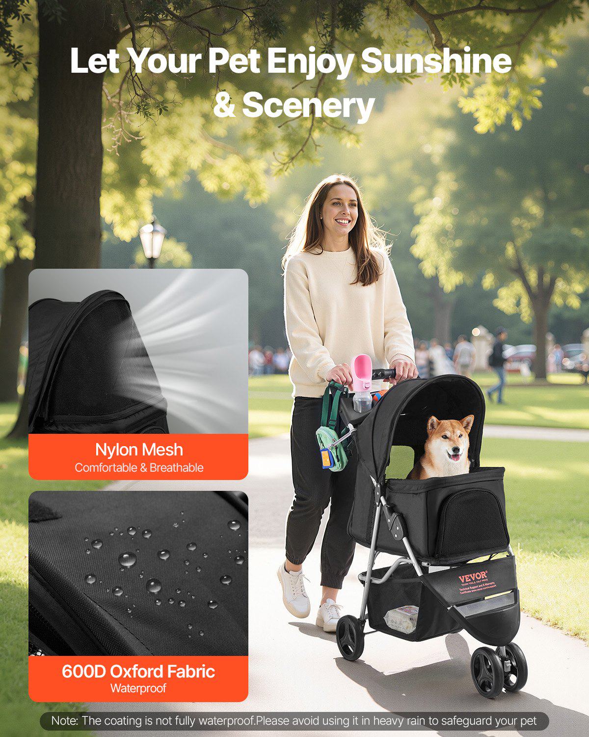 Pet Stroller, 35 lbs Weight Capacity, Foldable Dog Stroller Cart, 3 Wheels Cats Stroller with Mesh Windows and Cup Holders, Portable Pet Carrier Stroller with Brake, for Small to Medium Pets