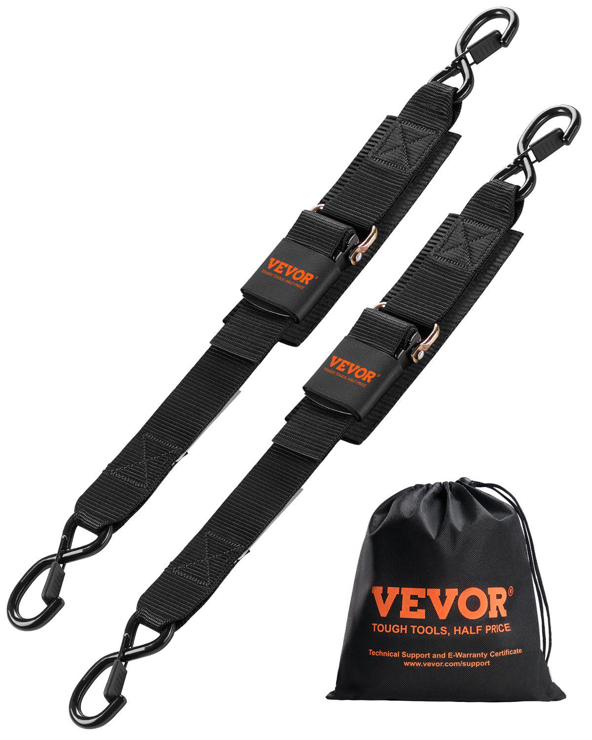 Retractable Ratchet Straps, 2 in x 2 ft Ratchet Tie Down Straps with Security Lock S Hooks, 2 Pack Heavy Duty Ratchet Tie Down Straps with 1500 lbs Break Strength, for Trailers, Vehicles, Boat