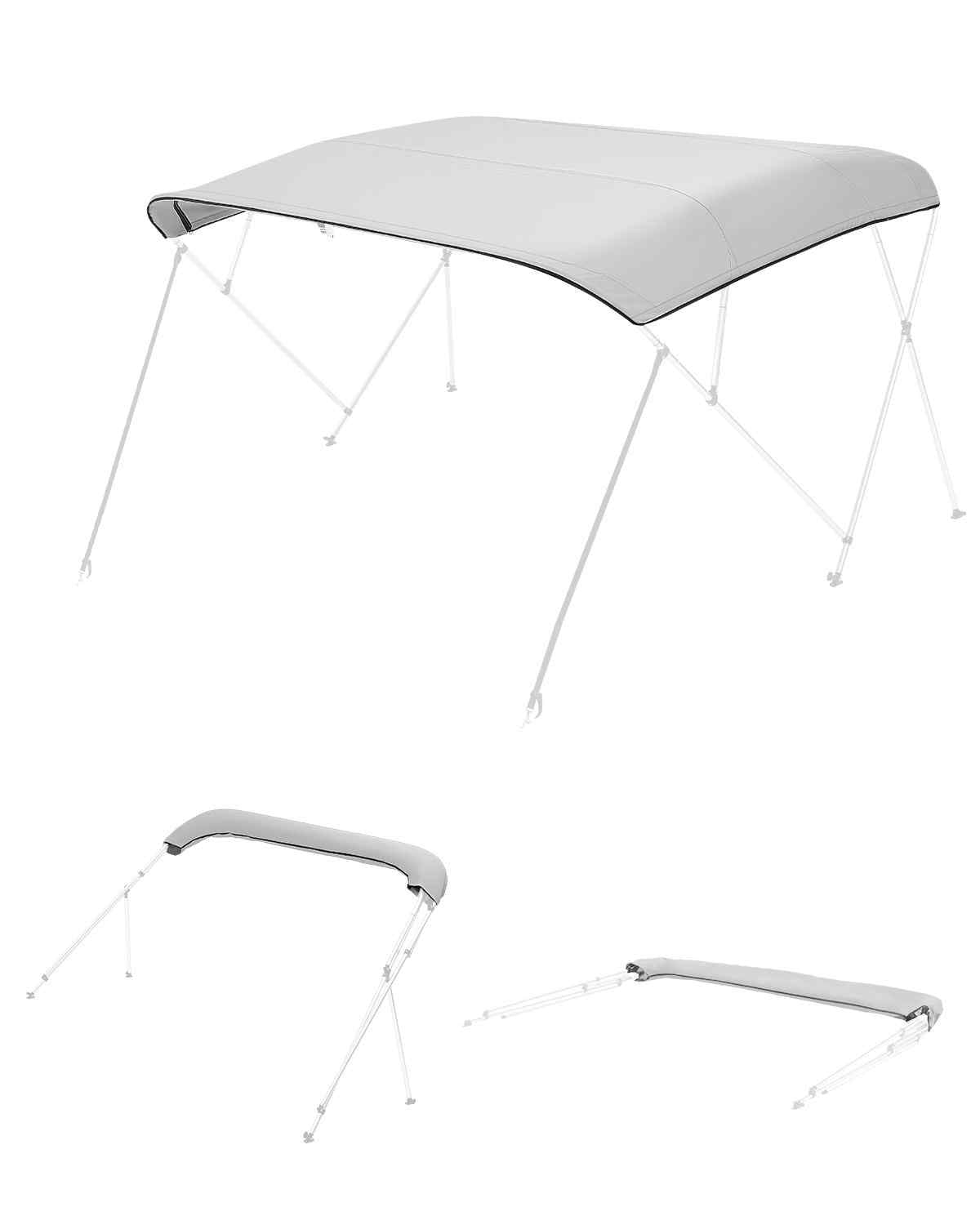 4 Bow Bimini Top Replacement Cover, 8 ft Long Durable 600D Marine Grade Waterproof Sun Shade Boat Canopy with Storage Boot, Easy Install Zipper Sleeve Awning, 96"L x (97"-103")W, Gray (No Frame)