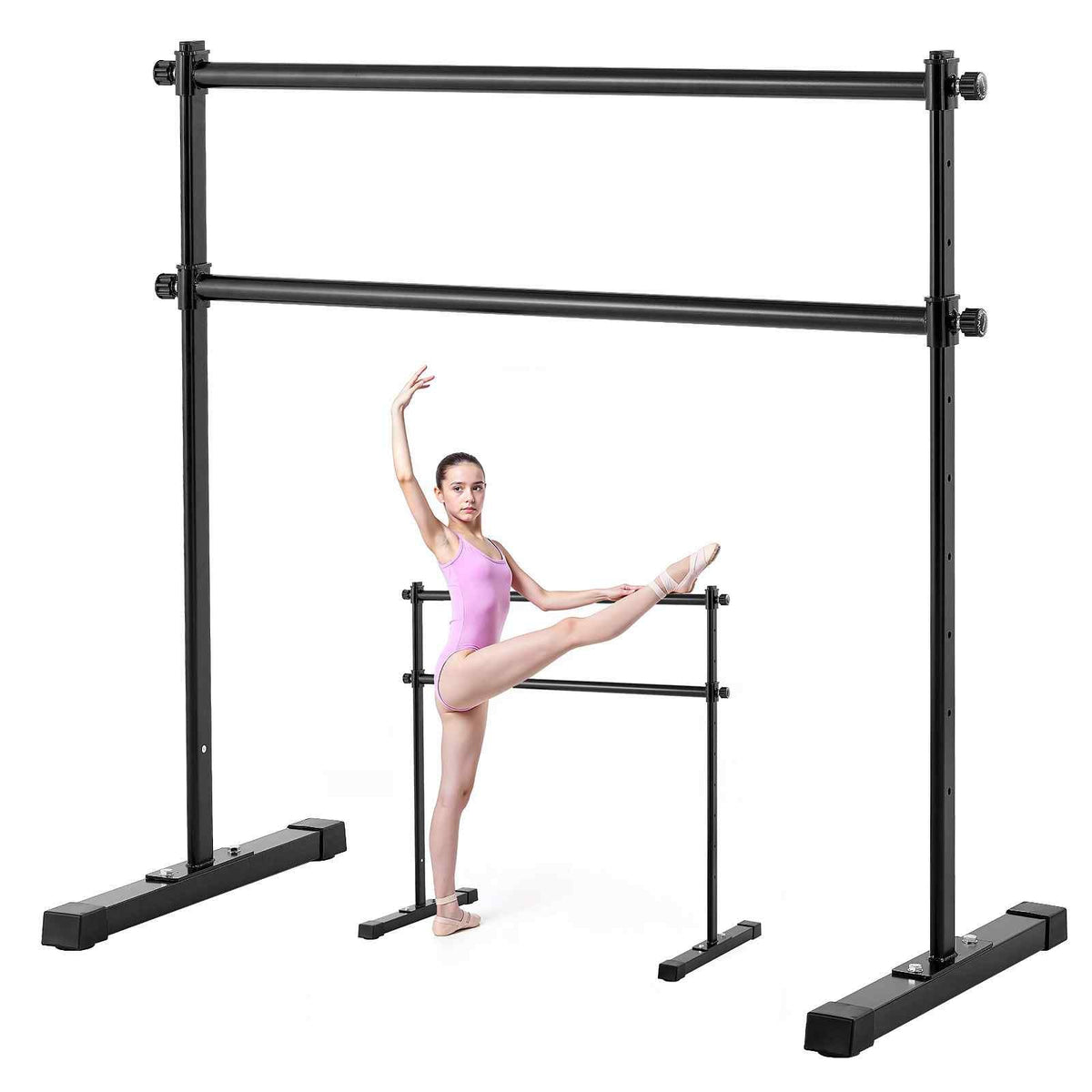 Ballet Barre, 4 Ft Double Barre Bar for Home, Freestanding Portable Ballet Stretching Dance Bars, Height Adjustable Anti-Wobble Fitness Studio Equipment, for Pilates Balance Workout