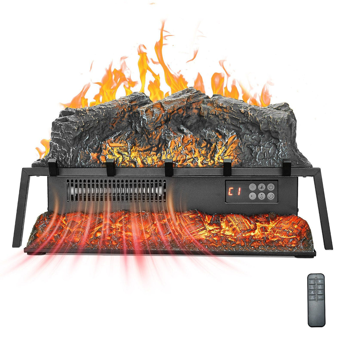 Electric Fireplace Log, 25 inch Fireplace Insert Log Heater, with Crackling Sound,Remote Controller, 5 Adjustable Flame Brightness, Timer, Overheat Protection, Thermostat, for Home Decor Black