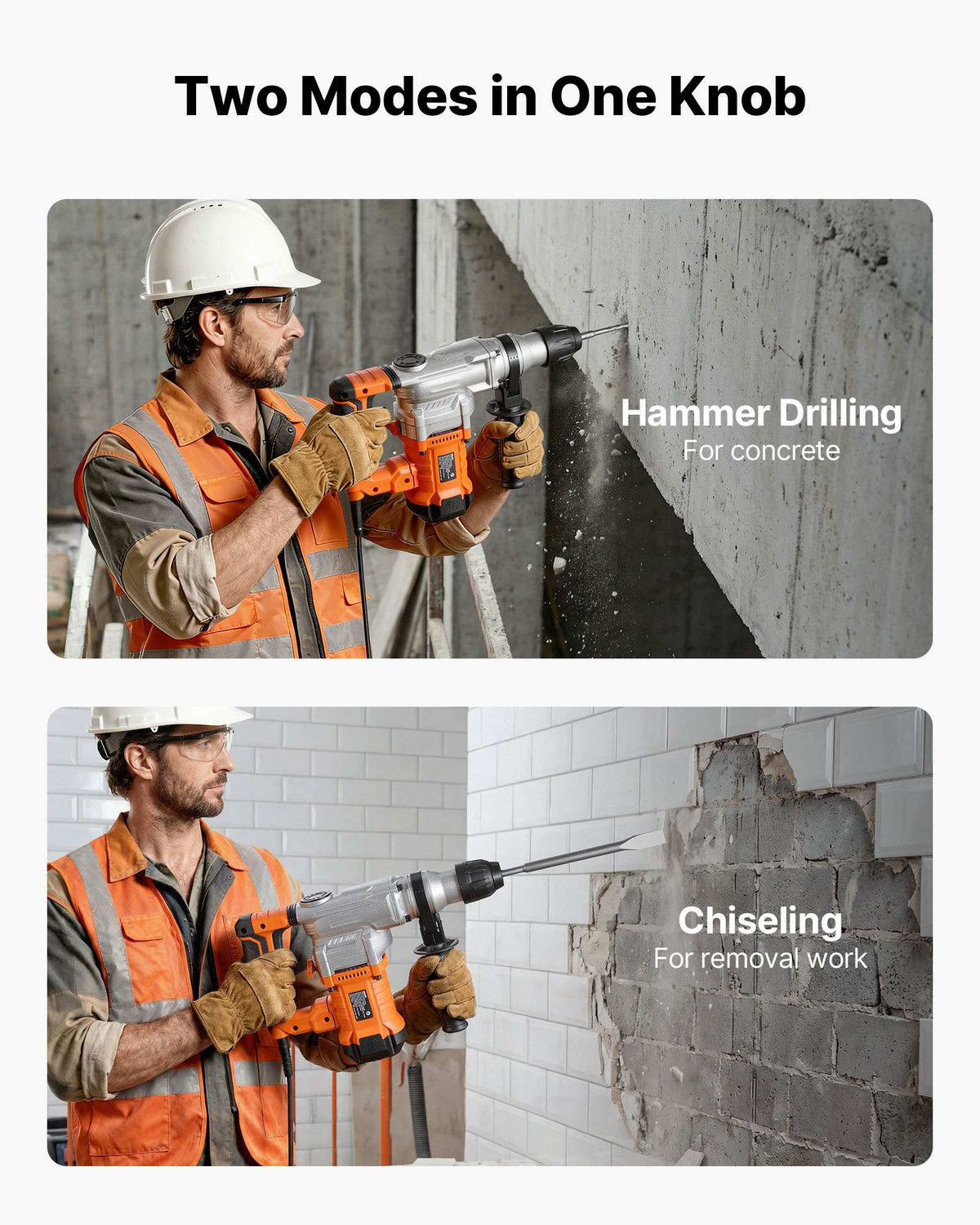 Rotary Hammer Drill, 1-1/8 in SDS-Plus Electric Corded Heavy Duty Rotary Hammer, Including 3 Drill Bits, Flat Chisel, Pointed Chisel, Grease, Brush, and Carrying Case, for Concrete and Masonry