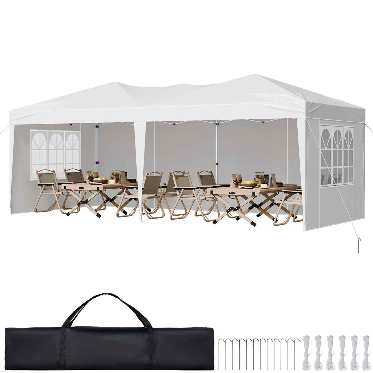 Pop Up Canopy, 10 x 20 FT Instant Canopy Portable Gazebo with 3 Sidewalls & 2 Ventilated Windows, Height Adjustable Pop-Up Outdoor Shelter Tent for Events, Patio, Backyard, Party, Parking