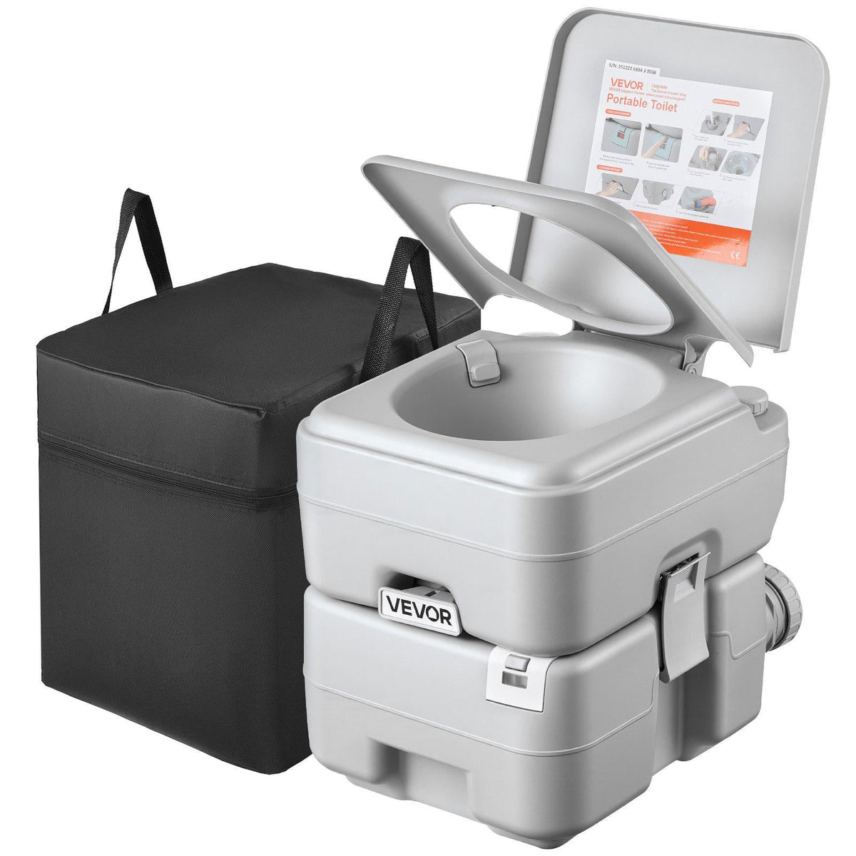 Portable Toilet, 5.3 Gallon Detachable Waste Tank, 120 Flushes, Camping Toilet for Adults, Outdoor Travel Potty with Level Indicator, Carry Bag, Suitable for RV Travel, Camping, Hiking, Boating