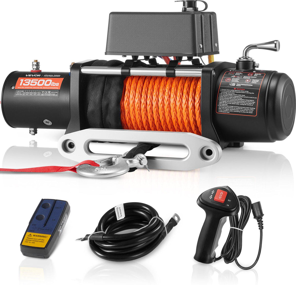 Electric Winch, 13500 lbs Load Capacity, 12V DC Truck Winch with Φ3/8 in x 80 ft Synthetic Rope, Wireless & Wired Remote Control, Suitable for Towing Off-Road SUV Jeep Trailer Boat