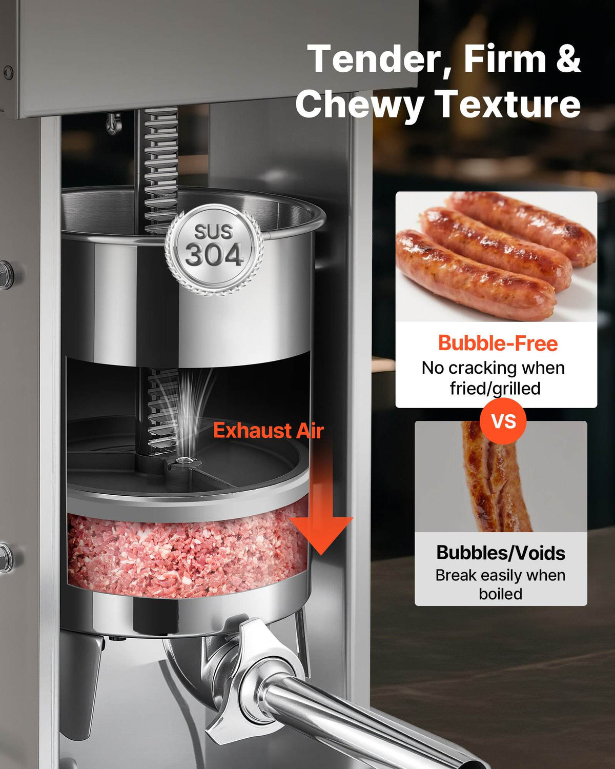 Electric Sausage Stuffer, 22 LBS / 10 L Vertical Meat Stuffer, Stepless Speed Control and Foot Pedal, Stainless Steel Heavy Duty Sausage Filler with 4 Stuffing Tubes, for Commercial & Home Use