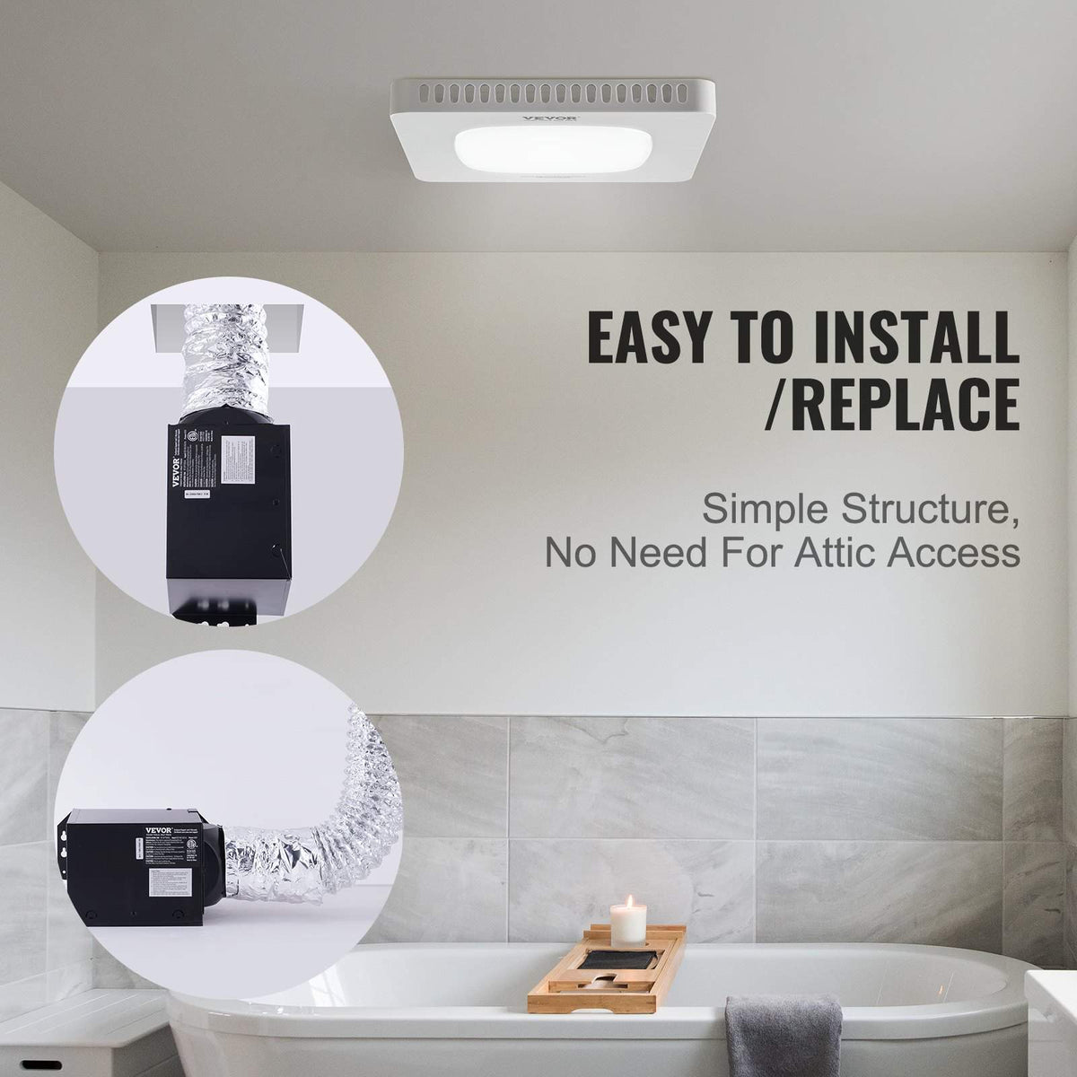 Bathroom Exhaust Fan, 80 CFM High-Efficiency Ventilation, 1.5sones Low Noise Operation All-Copper Motor, Energy-Saving Bathroom Ceiling Fan, No Need For Attic Access, For Various Ceilings