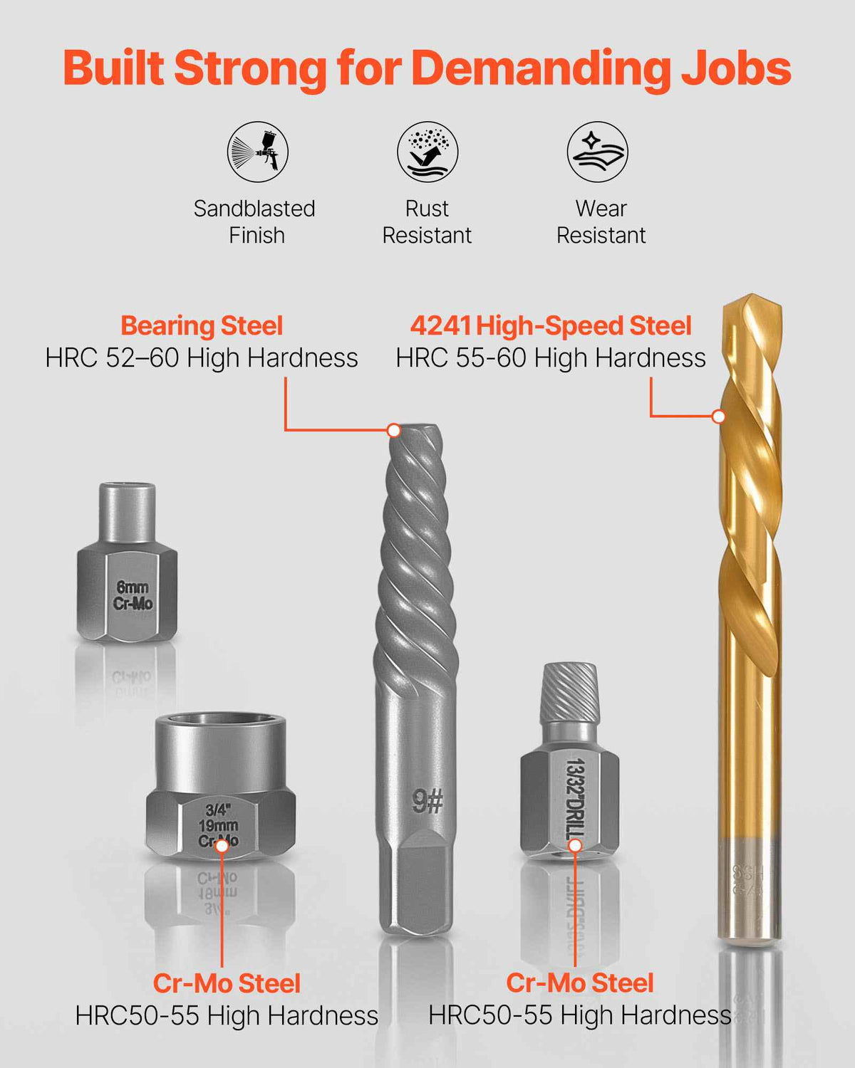 Screw Extractor Set with Drill Bits, 54 Pieces, Easy Out Nut Bolt Extractors and Drill Bits, with Adapters, Solid Storage Case, Cr-Mo Steel for Removing Rounded, Broken, or Stripped Fasteners